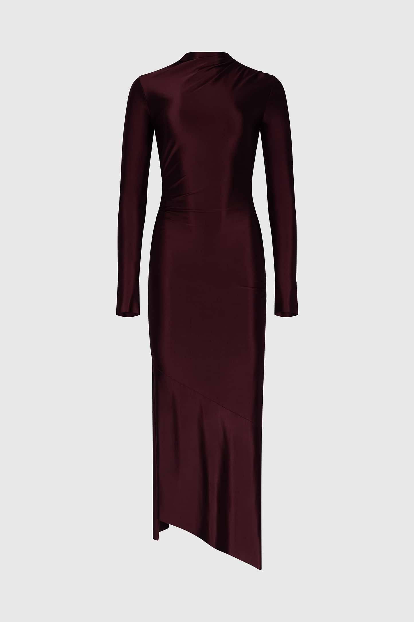 Draped Midi Dress In Burgundy