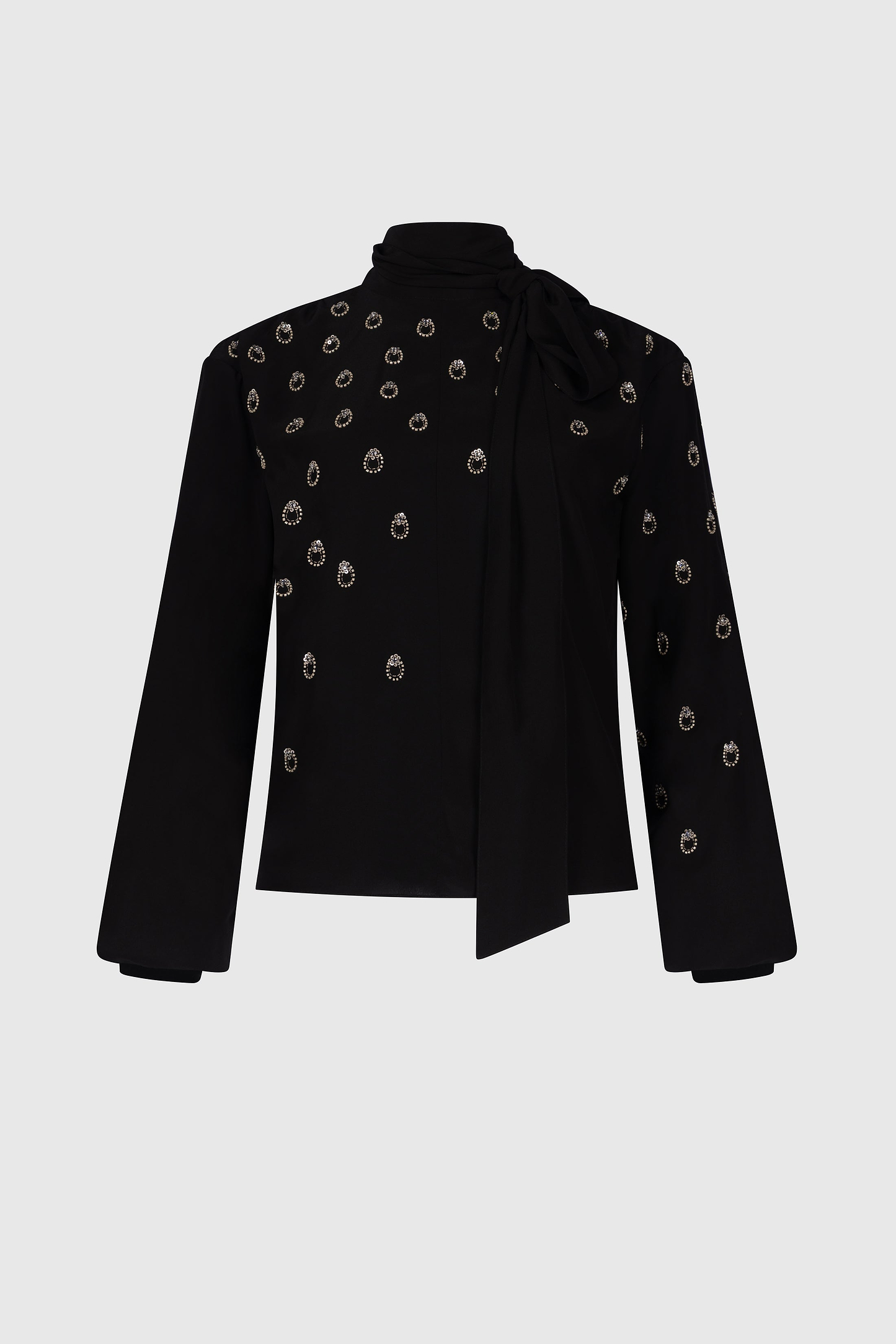 Embroidered Scarf Cut-Out Blouse In Black