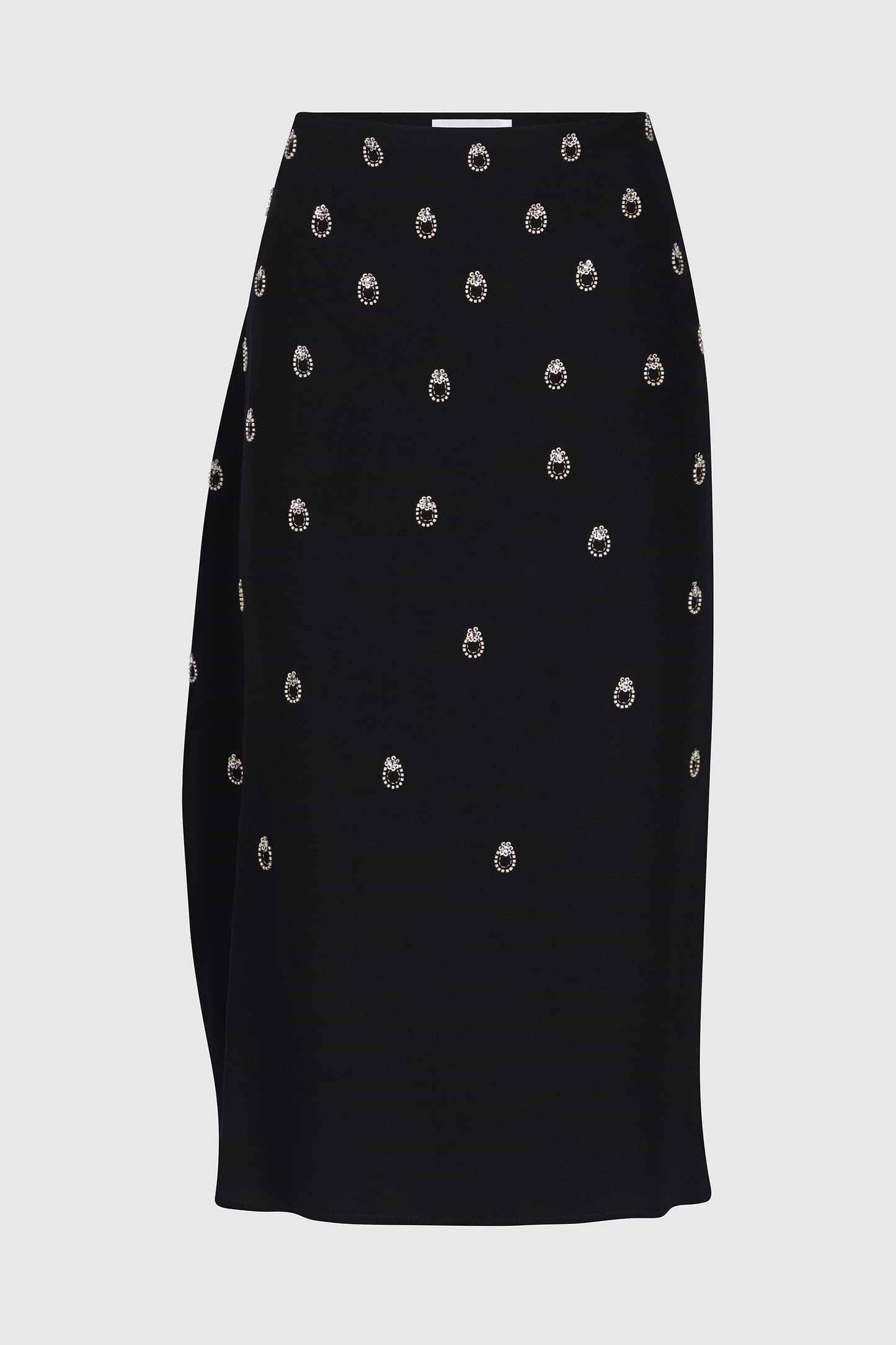 Embroidered Overlap Skirt In Black