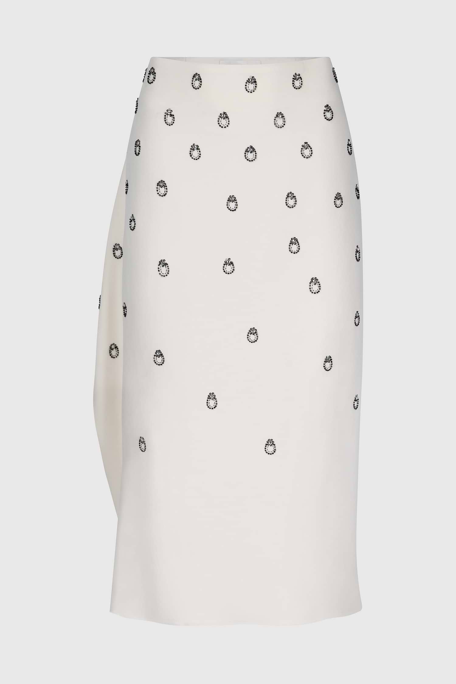 Embroidered Overlap Skirt In Ivory
