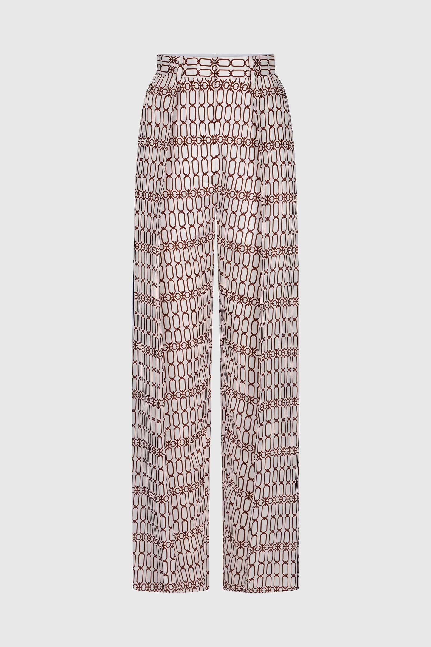 Cecilia Trouser In White Burgundy Chain Print