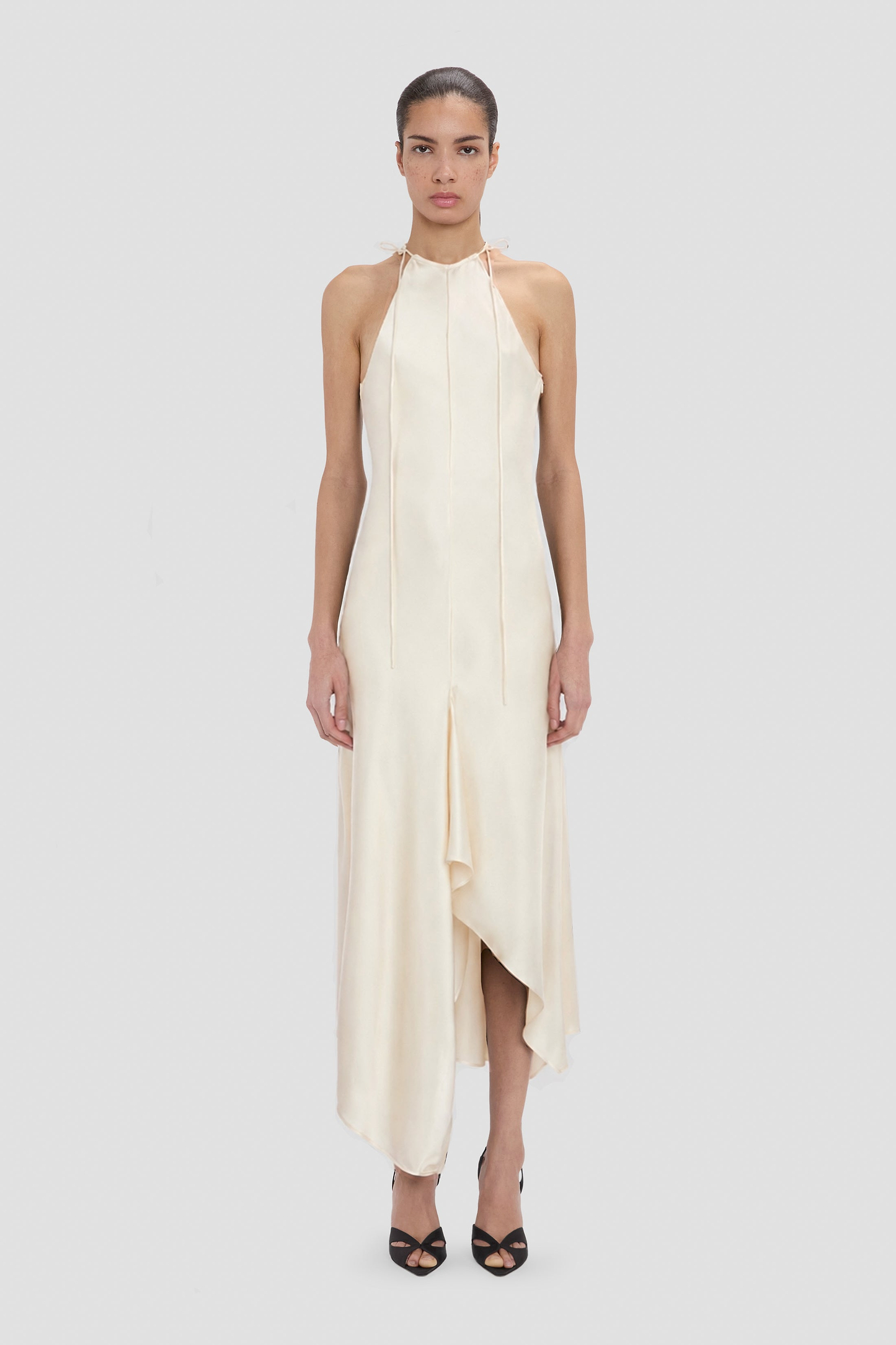 Halter Neck Midi Dress In Ivory