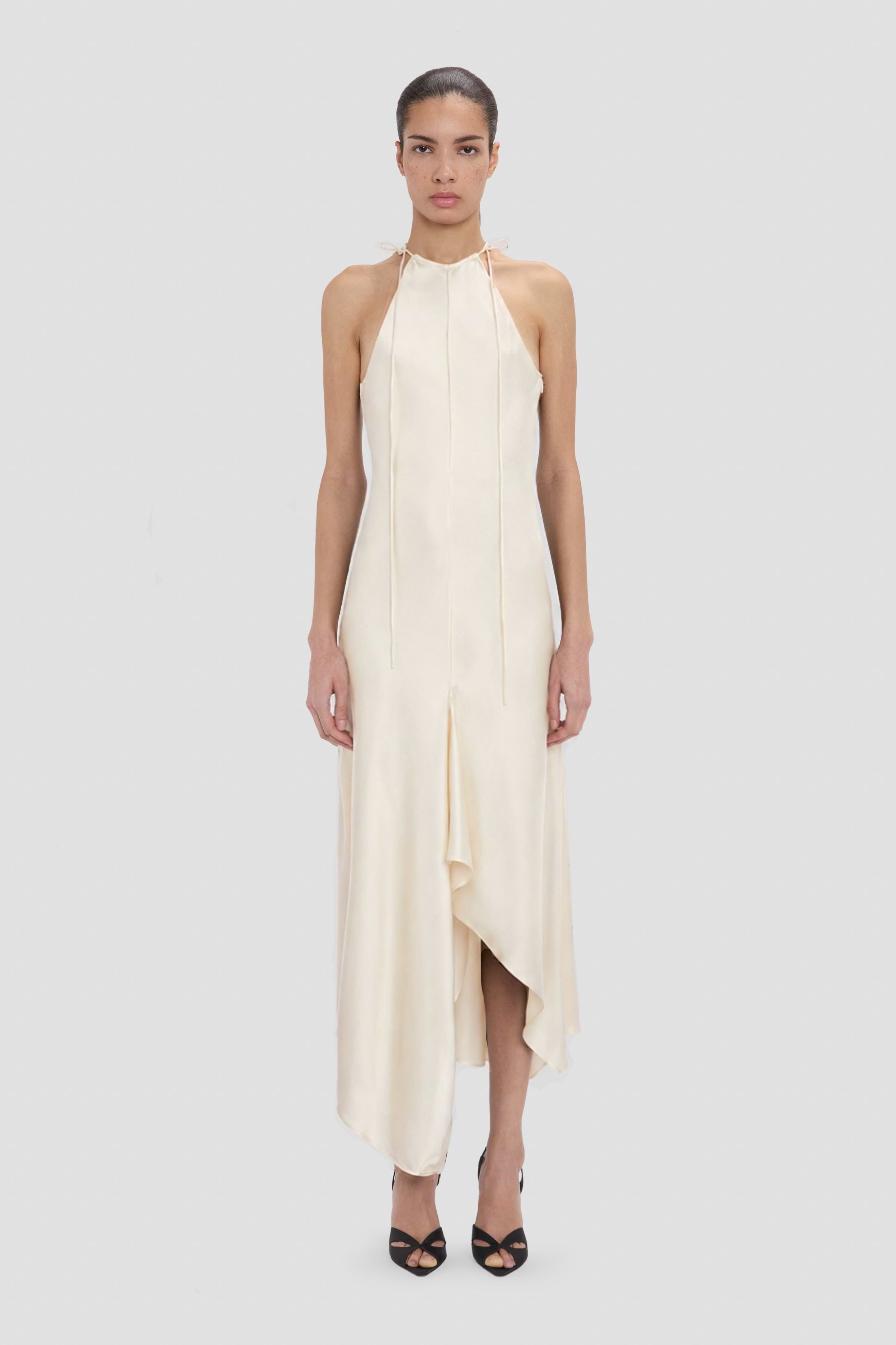 Halter Neck Midi Dress In Ivory