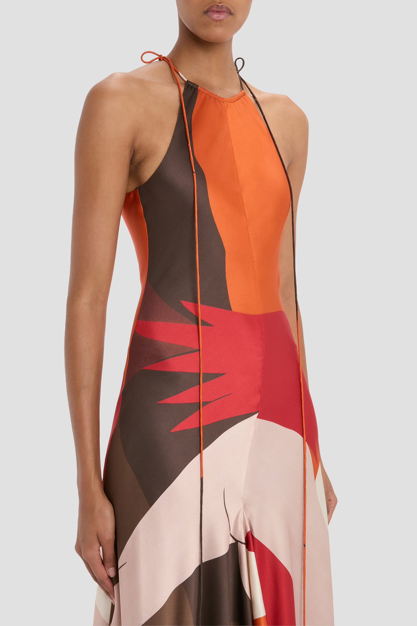 Halter Neck Midi Dress In Abstract Dark Earth
