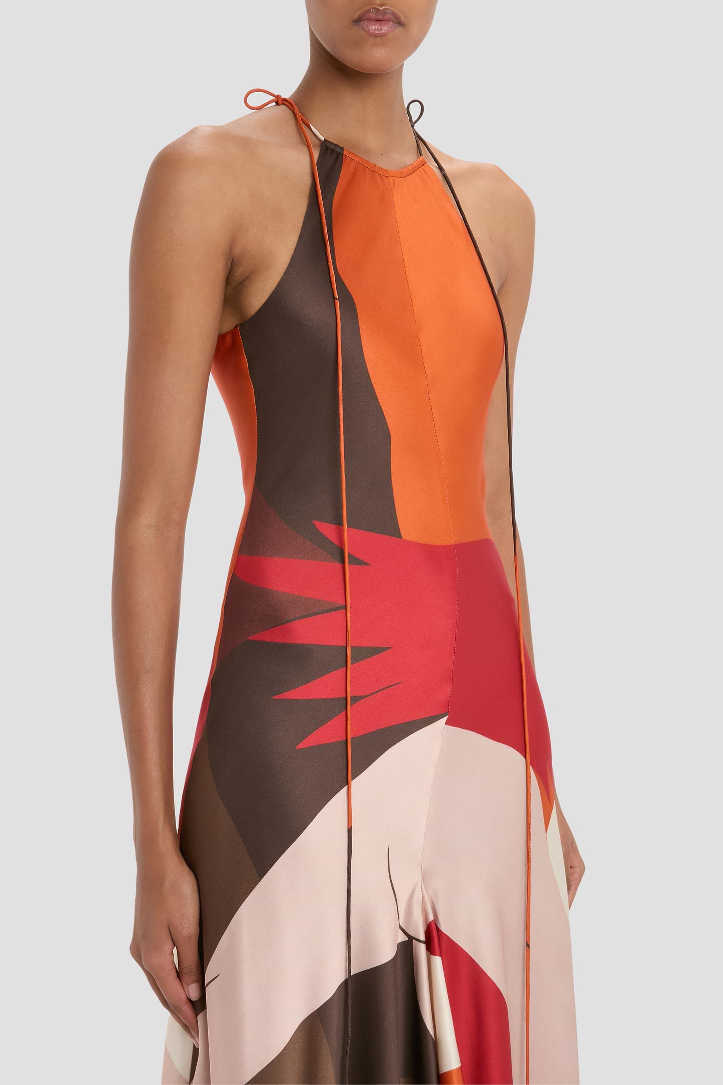 Halter Neck Midi Dress In Abstract Dark Earth