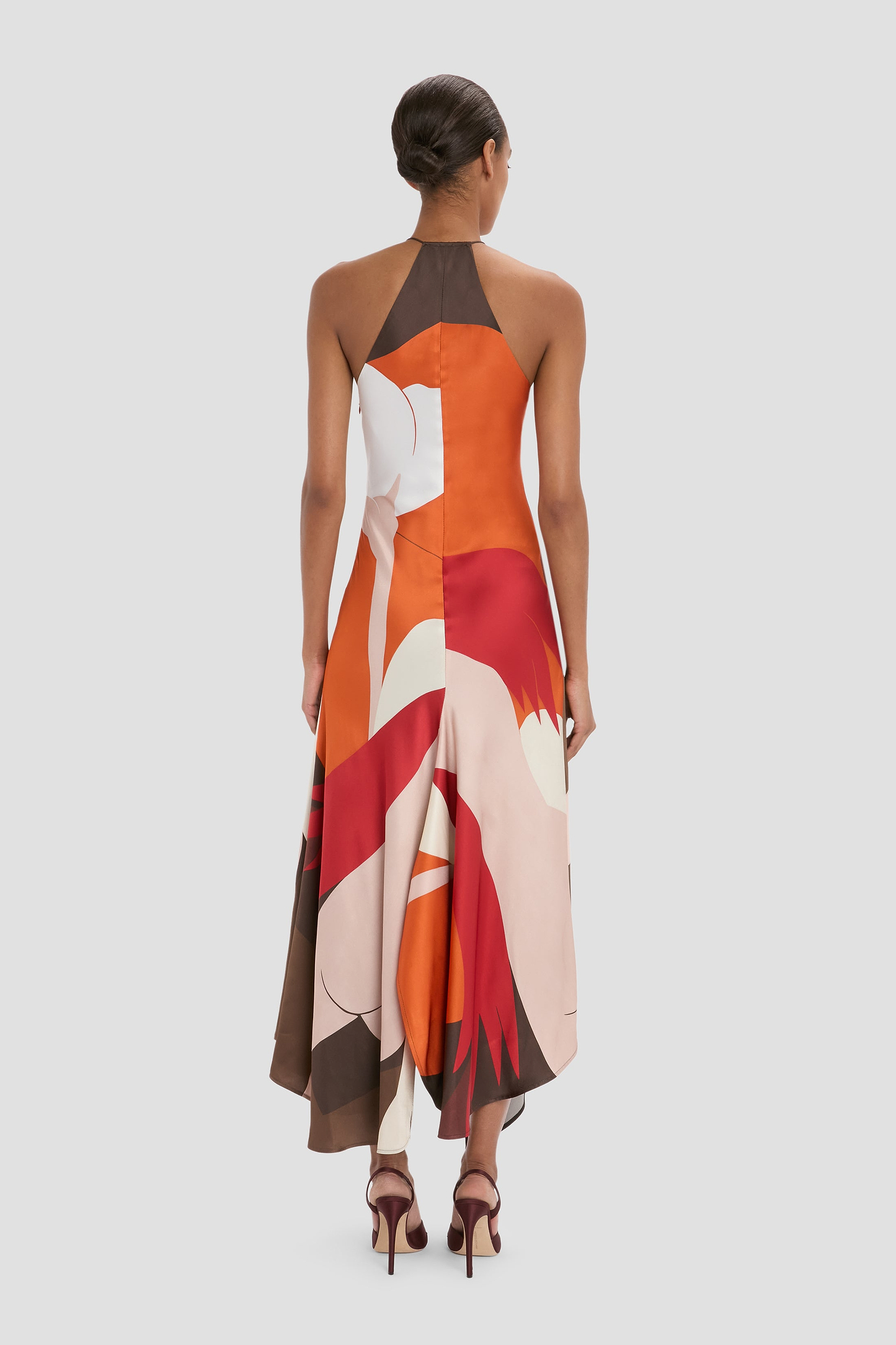 Halter Neck Midi Dress In Abstract Dark Earth