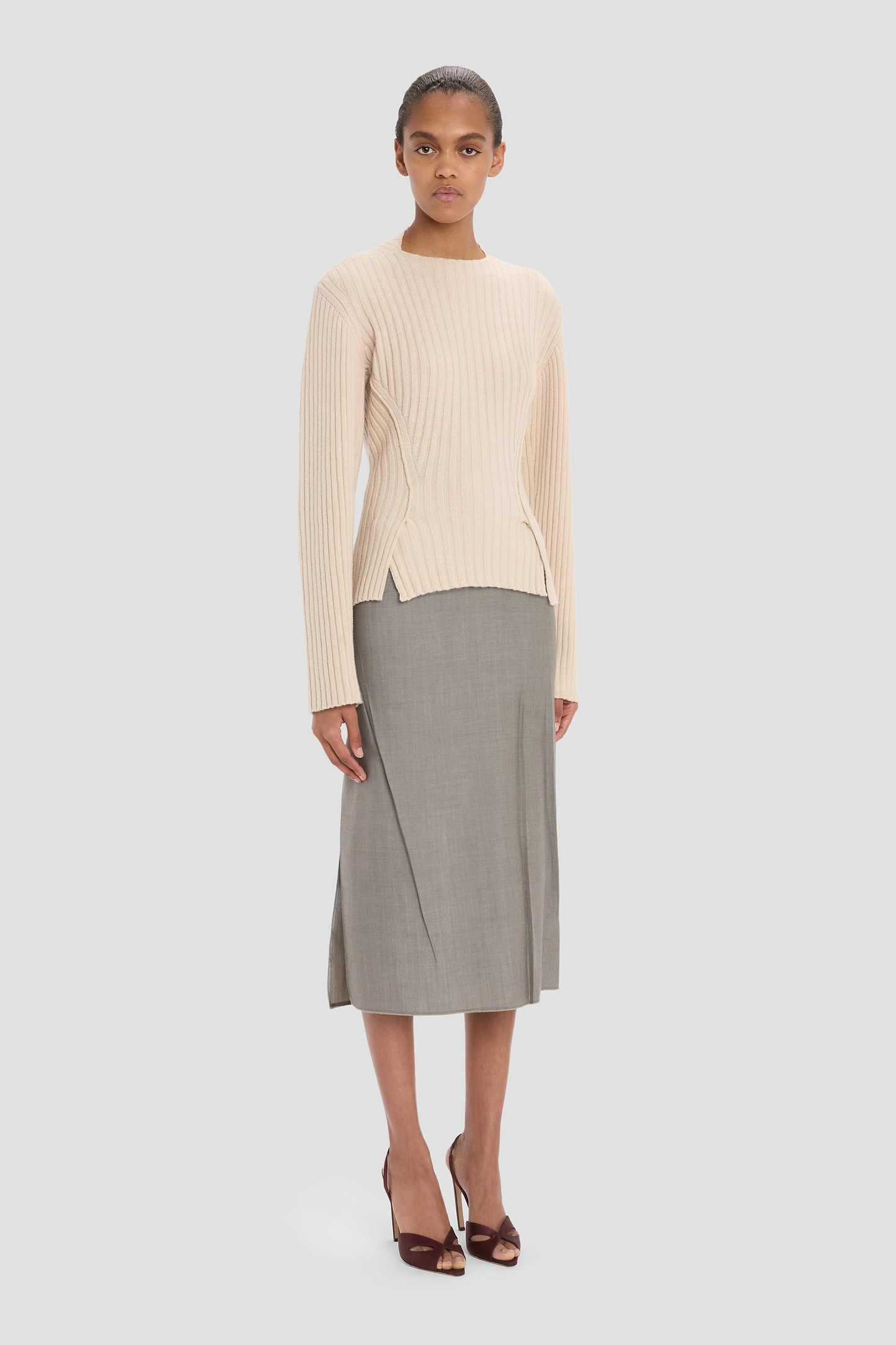Ribbed Jumper In Beige