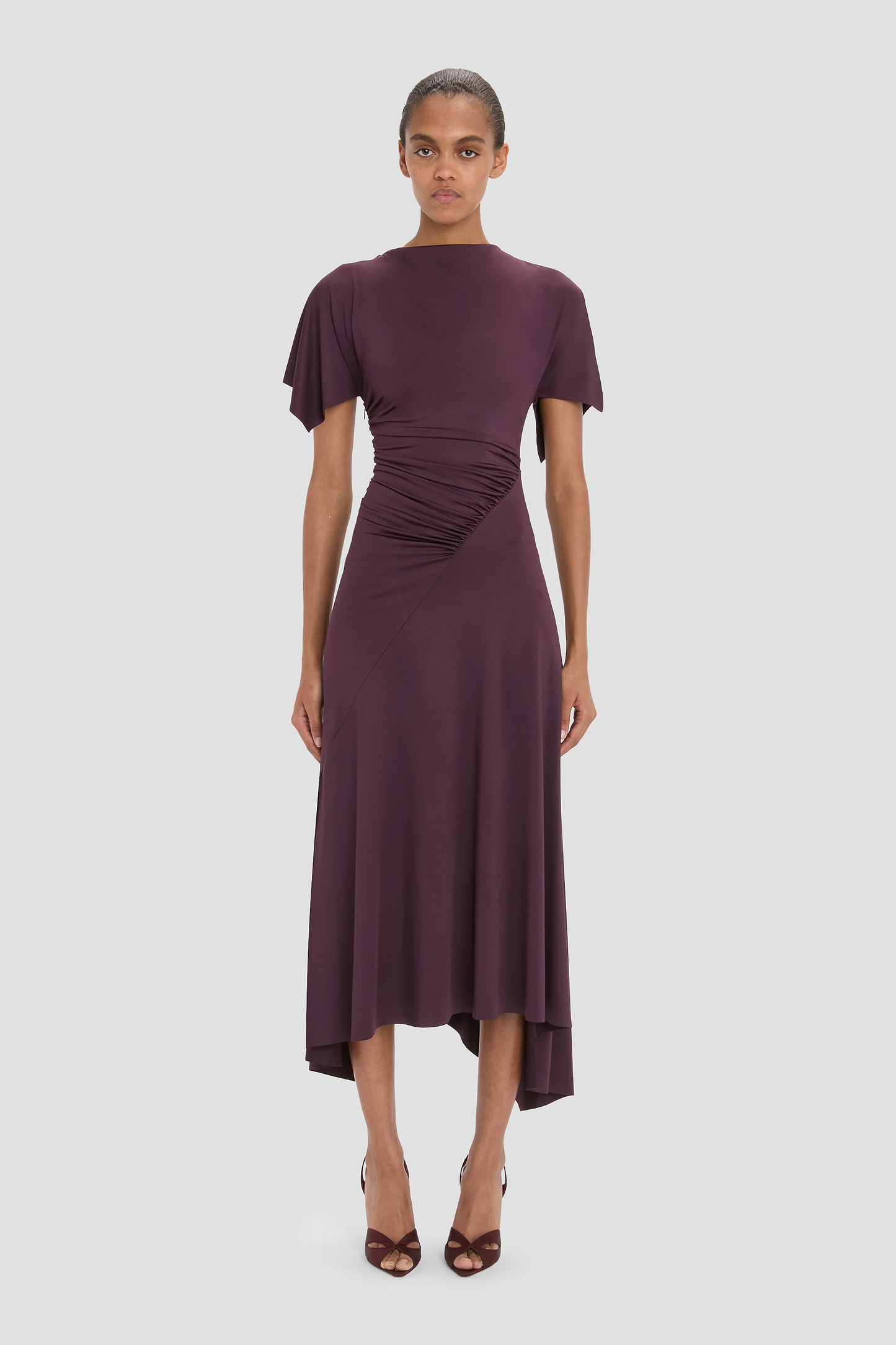 Blousey Midi Dress In Blackcurrant