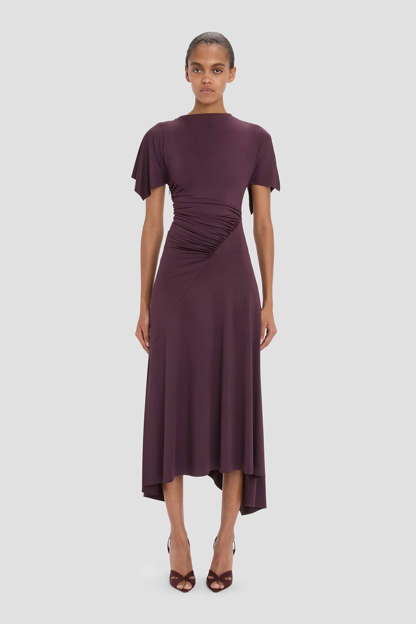 Blousey Midi Dress In Blackcurrant