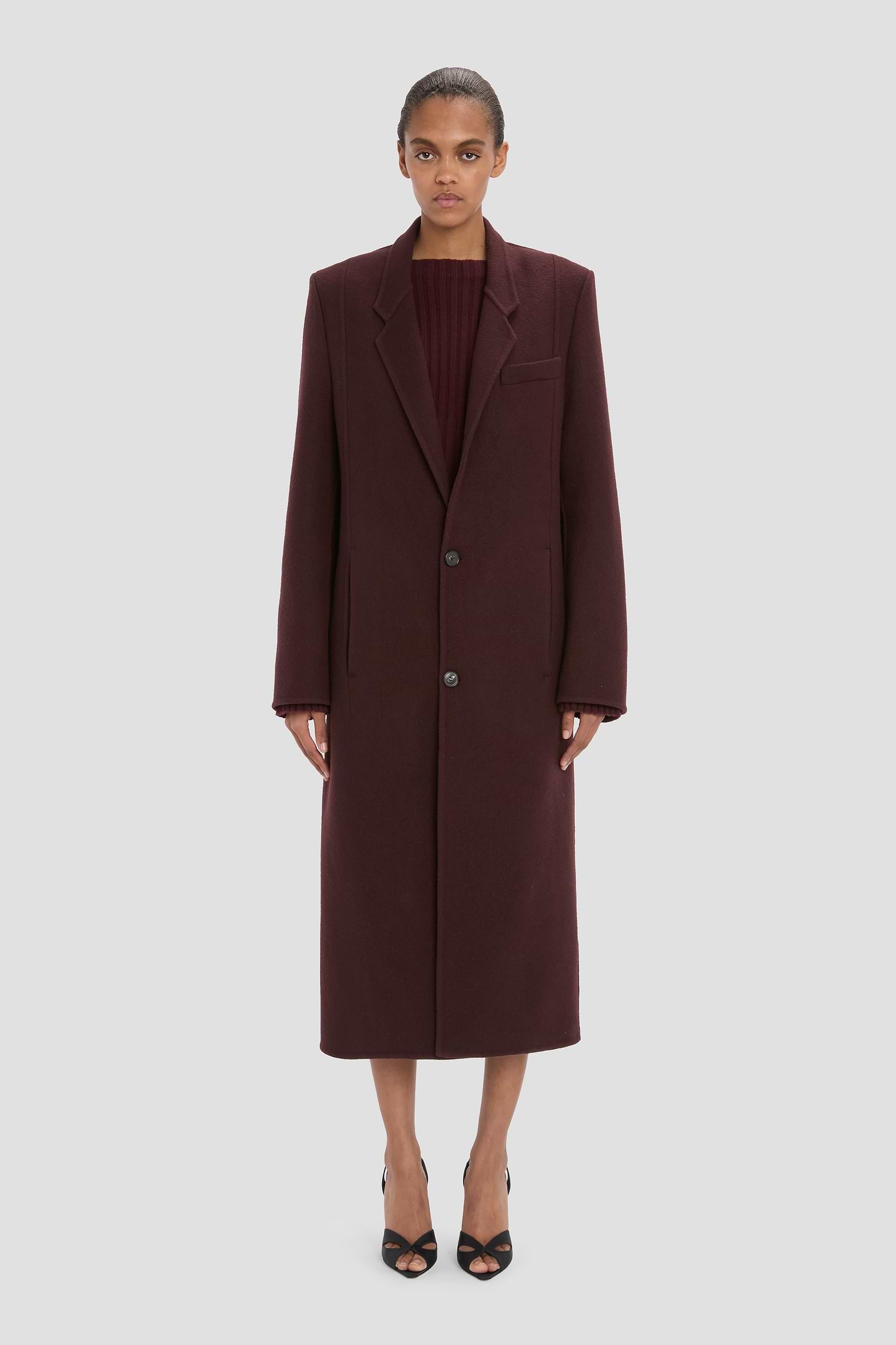 Tailored Coat In Dark Burgundy