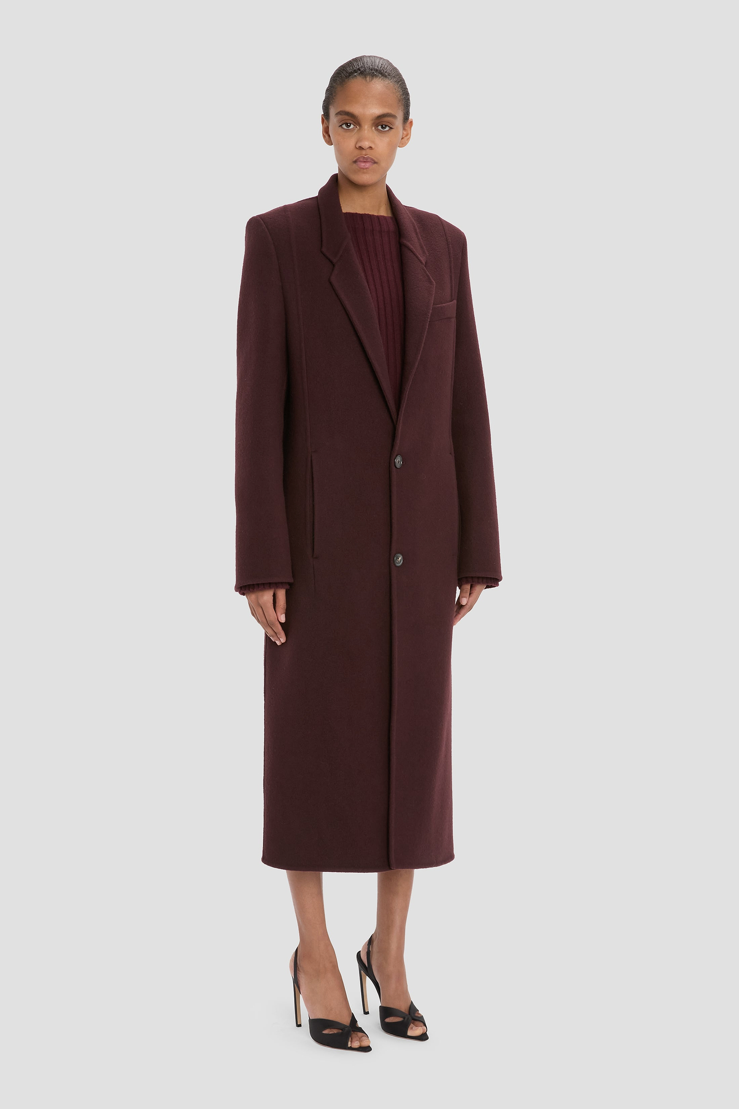 Tailored Coat In Dark Burgundy