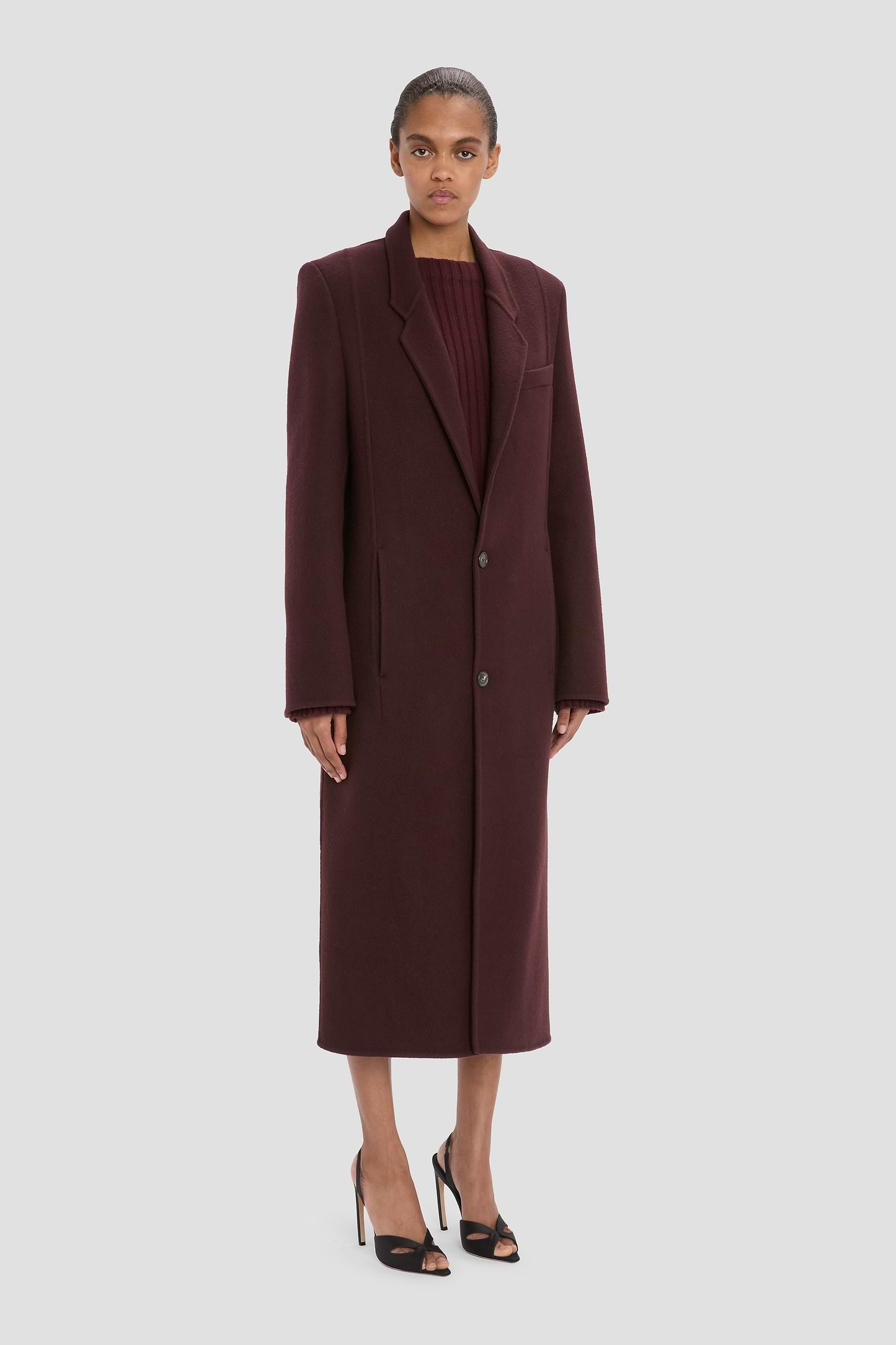 Tailored Coat In Dark Burgundy