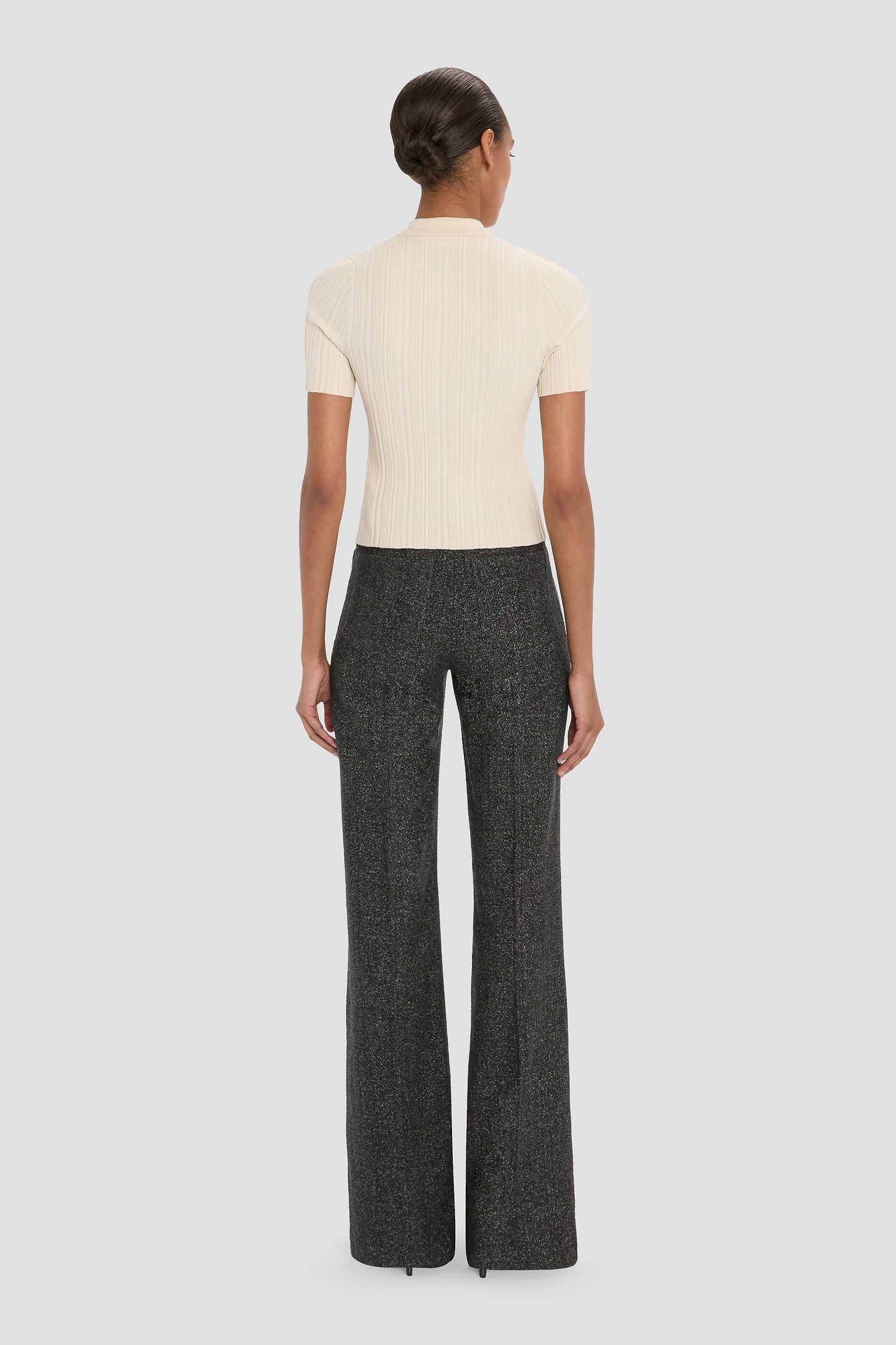 Ribbed Polo Top In Beige