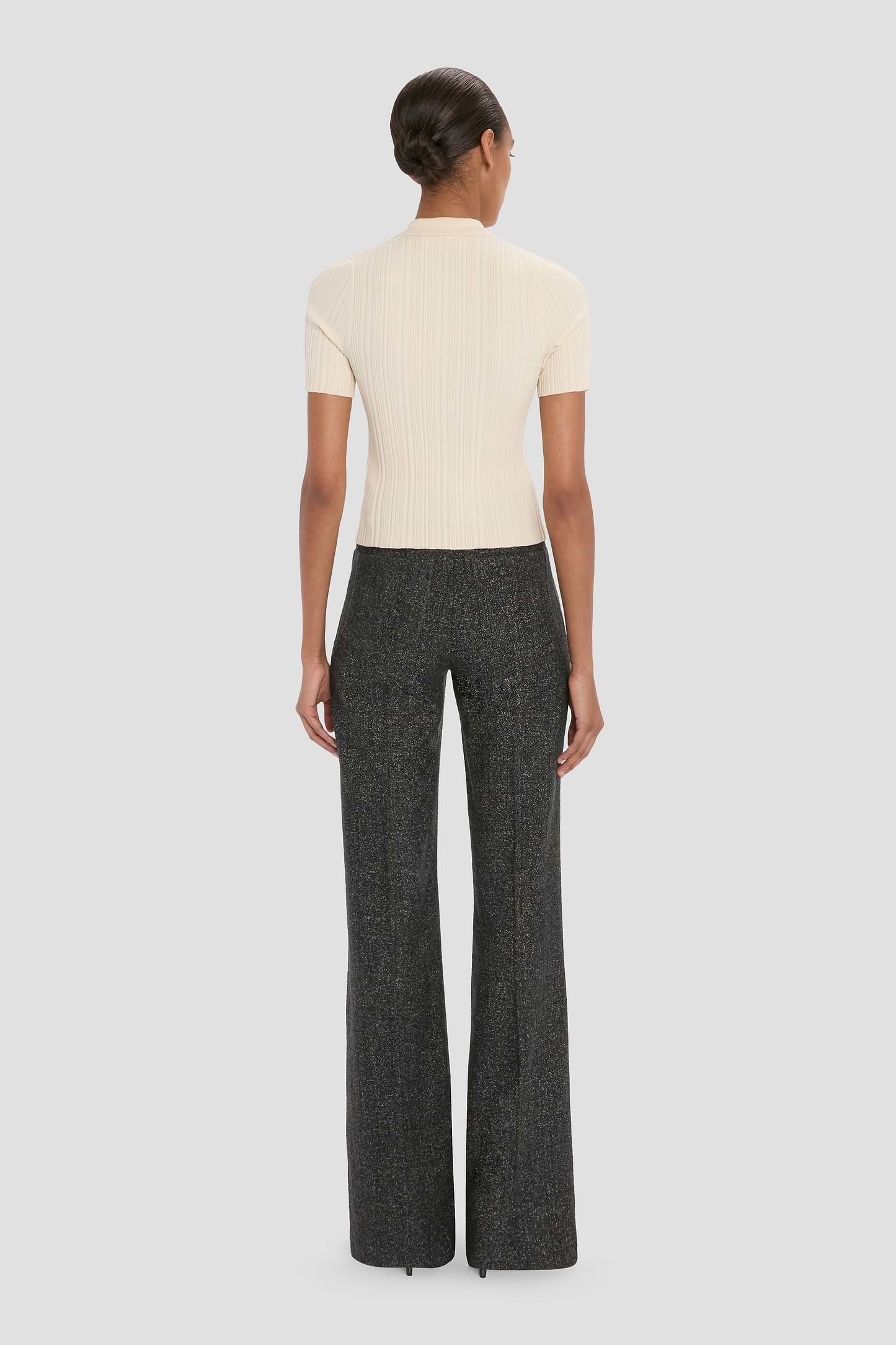 Ribbed Polo Top In Beige