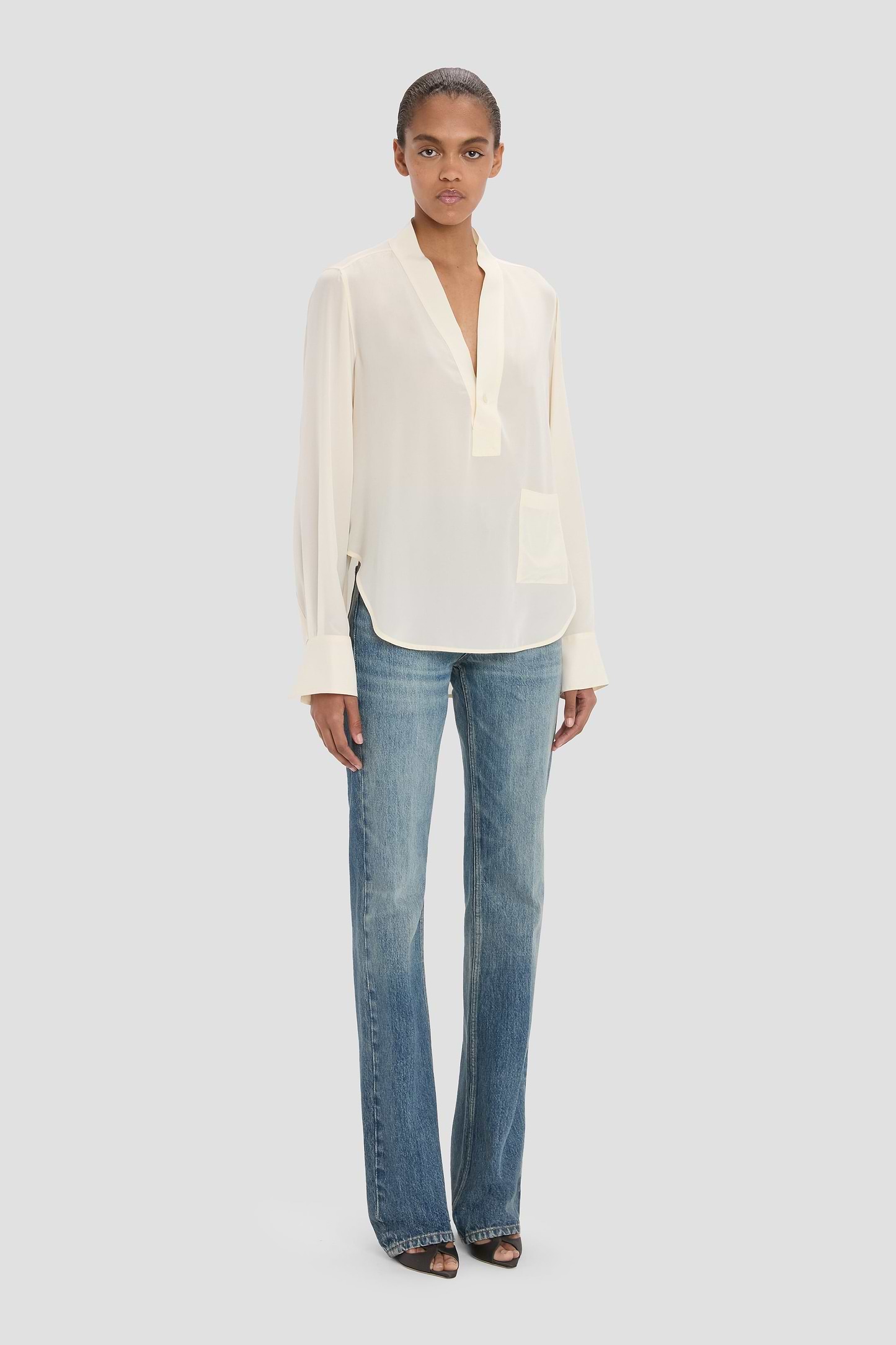 V-Neck Blouse In Ivory