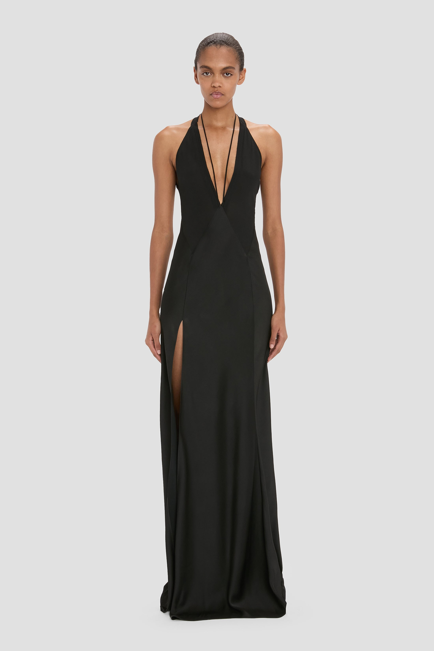 Panelled Cami Gown In Black