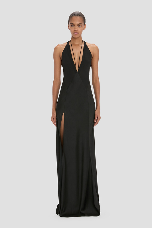 Panelled Cami Gown In Black