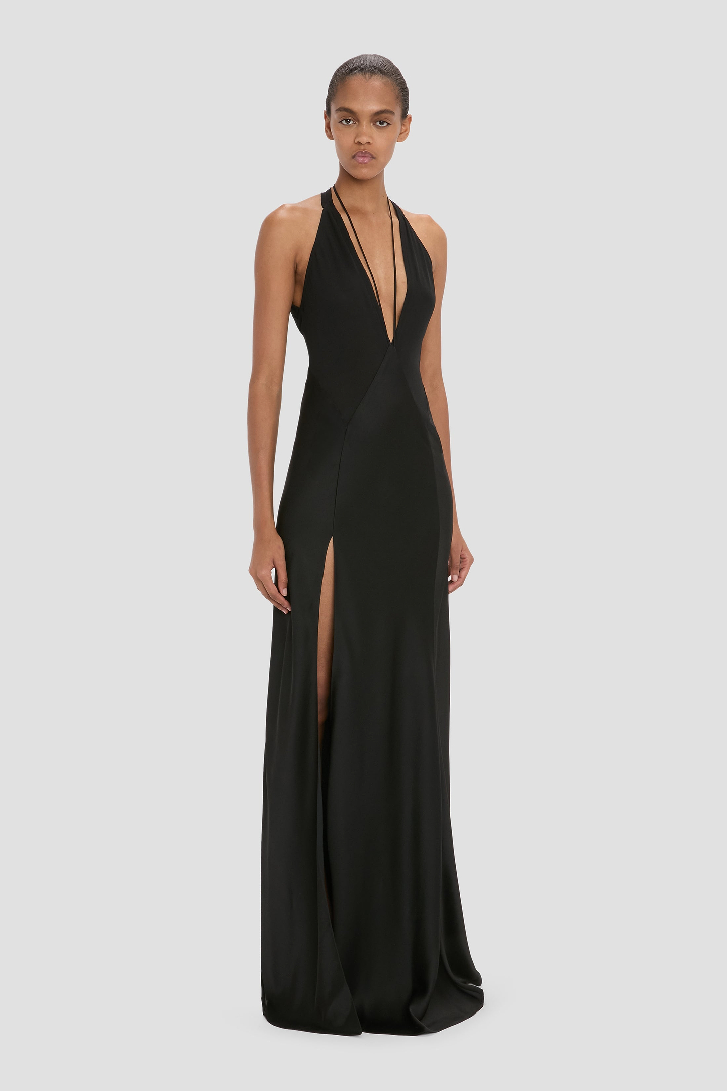 Panelled Cami Gown In Black