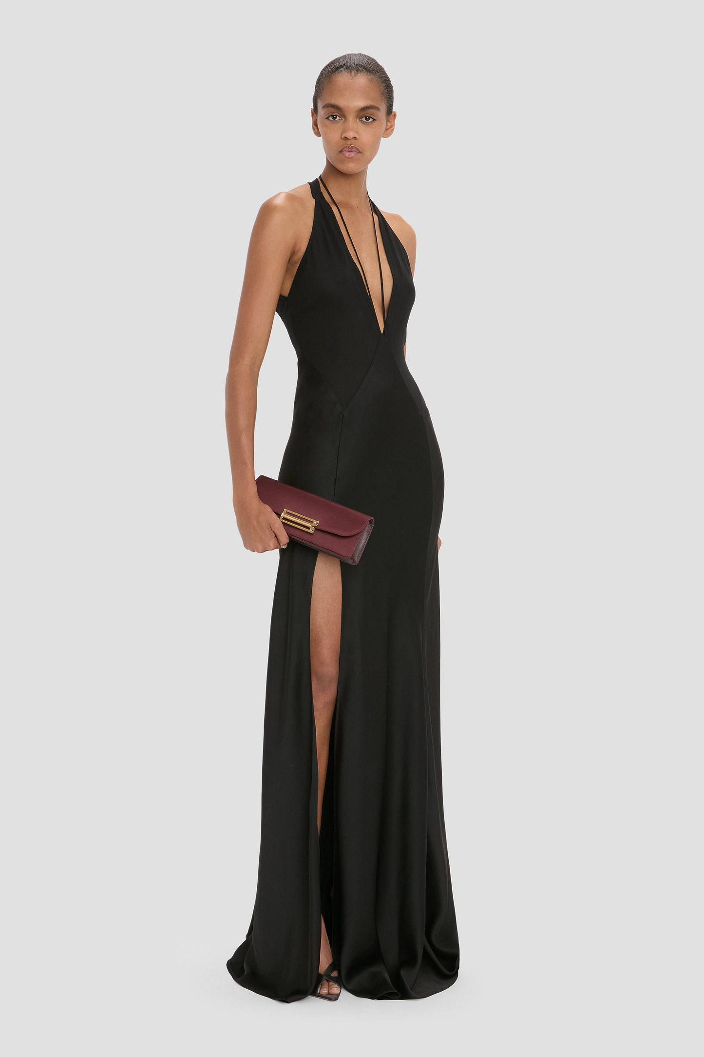 Dorian East-West Clutch Burgundy Satin