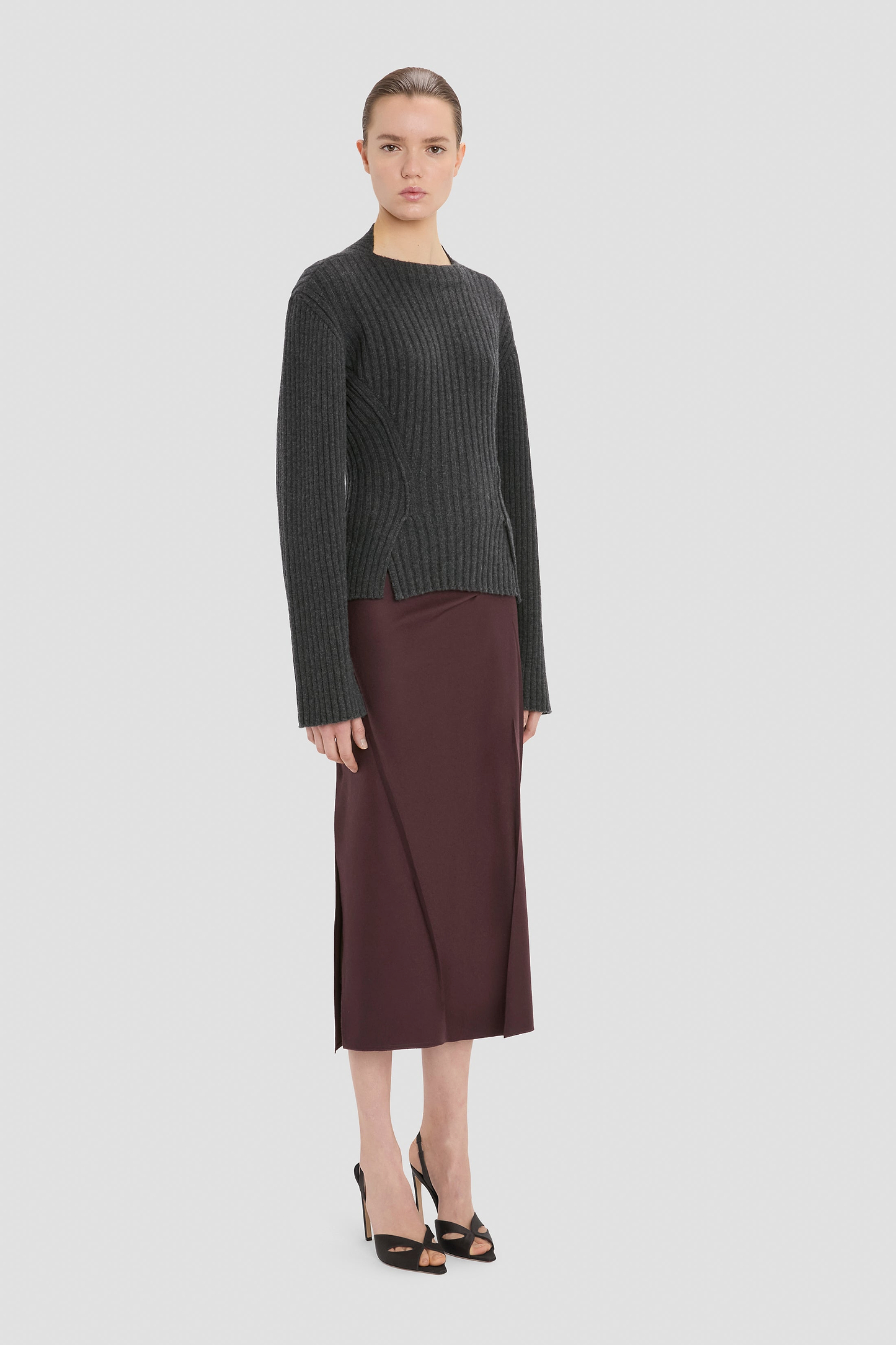 Ribbed Jumper In Grey Melange