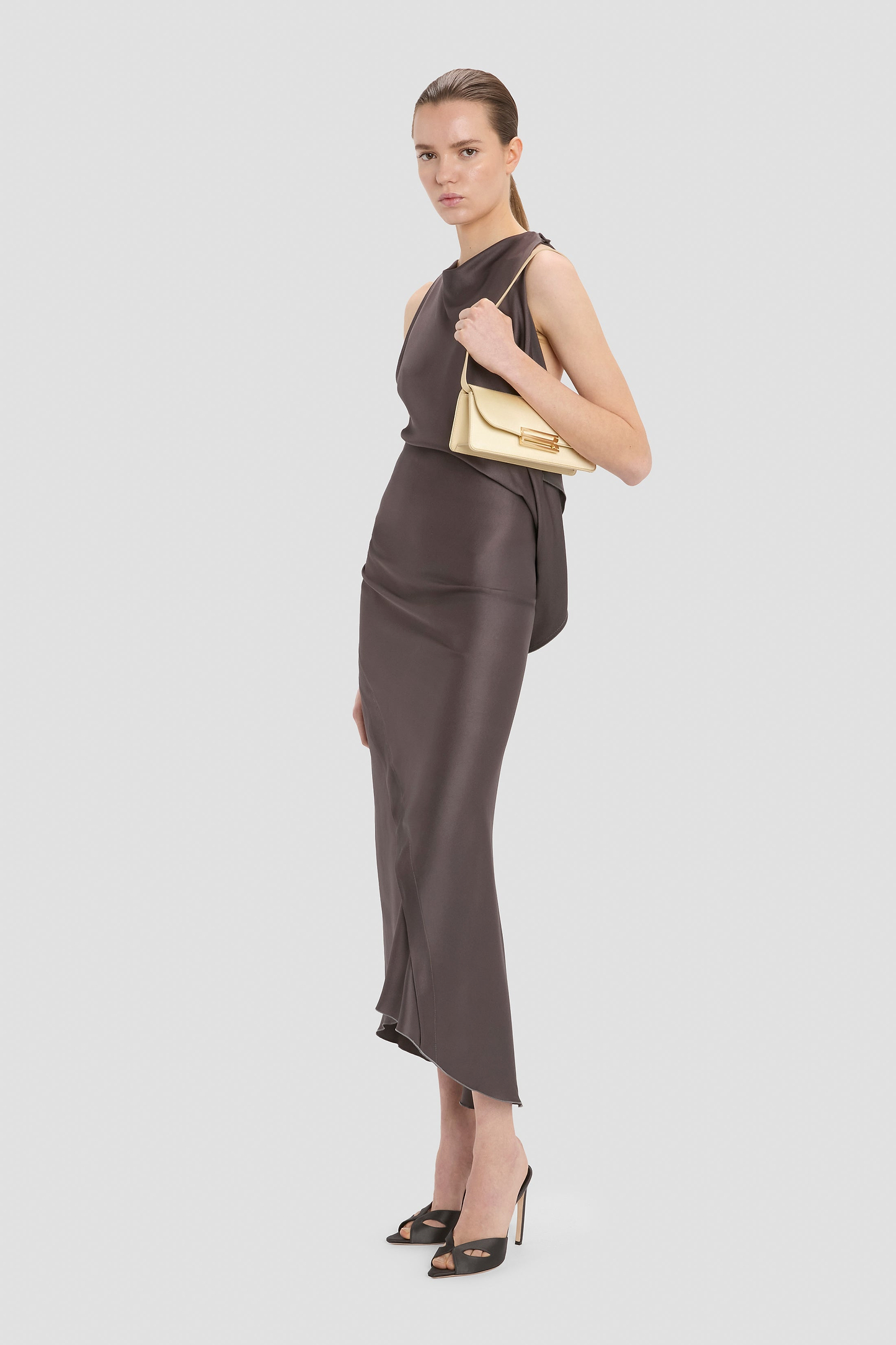 Dorian East-West Clutch Champagne Satin