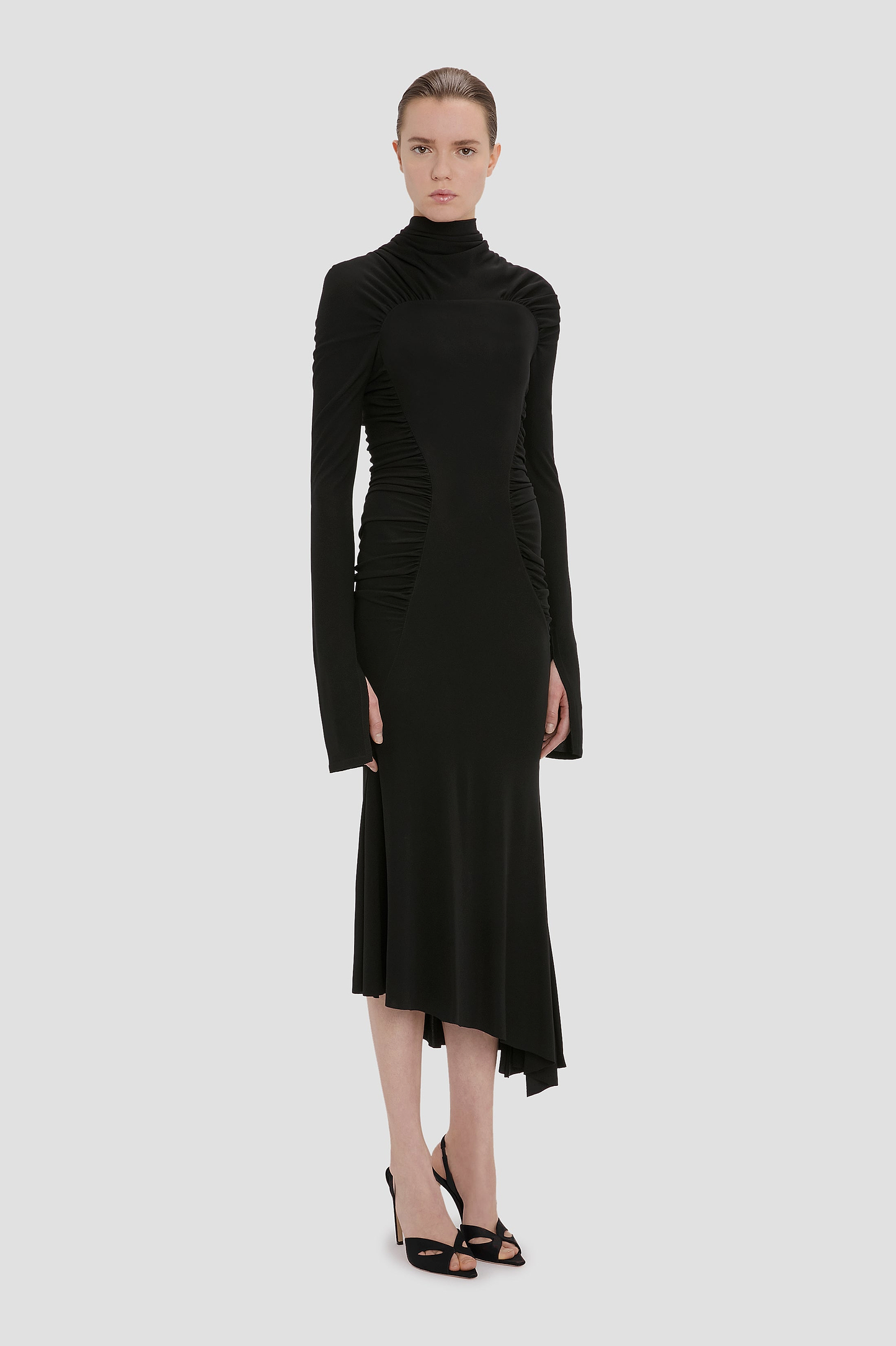 High Neck Midi Dress In Black