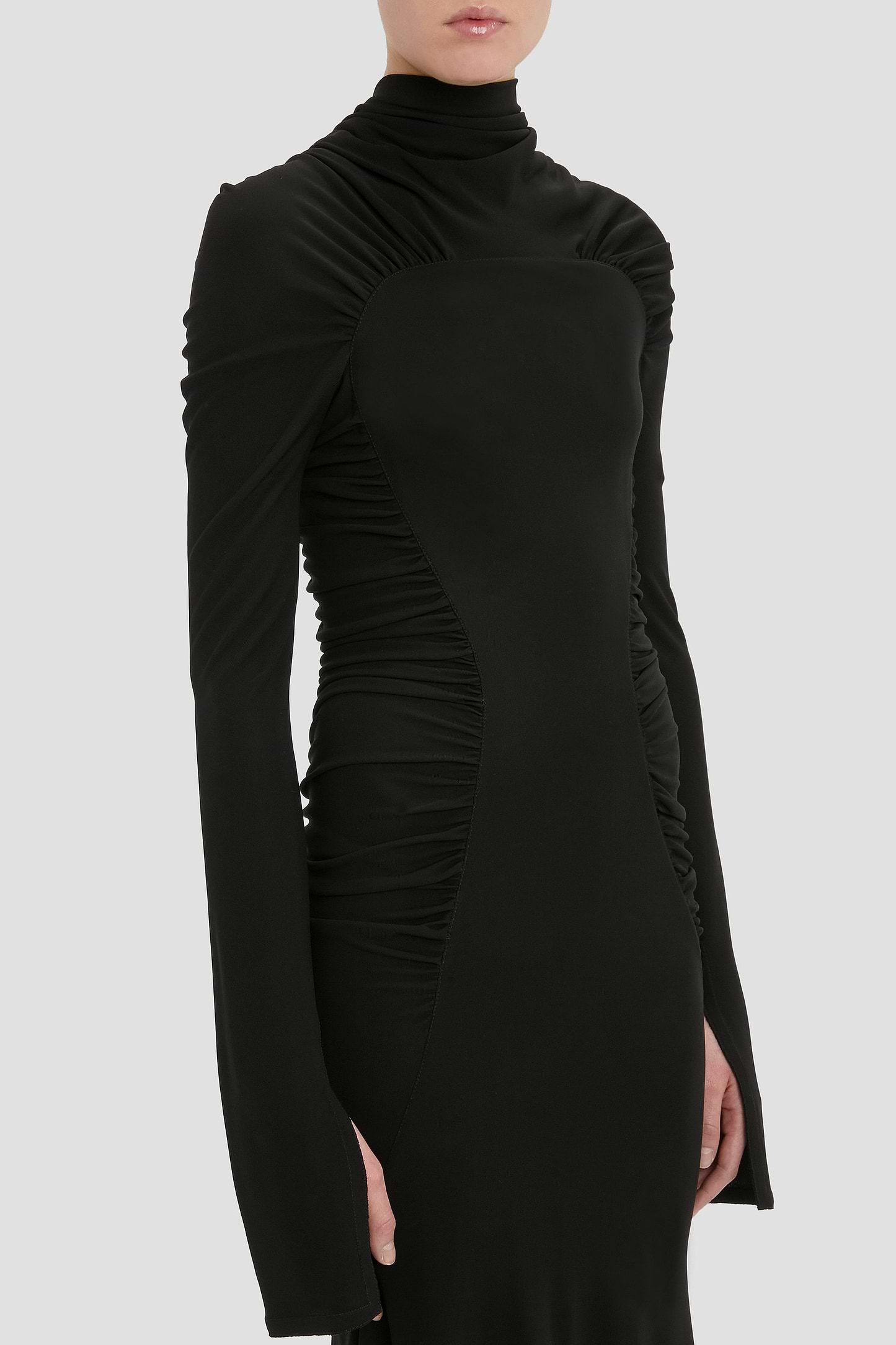 High Neck Midi Dress In Black