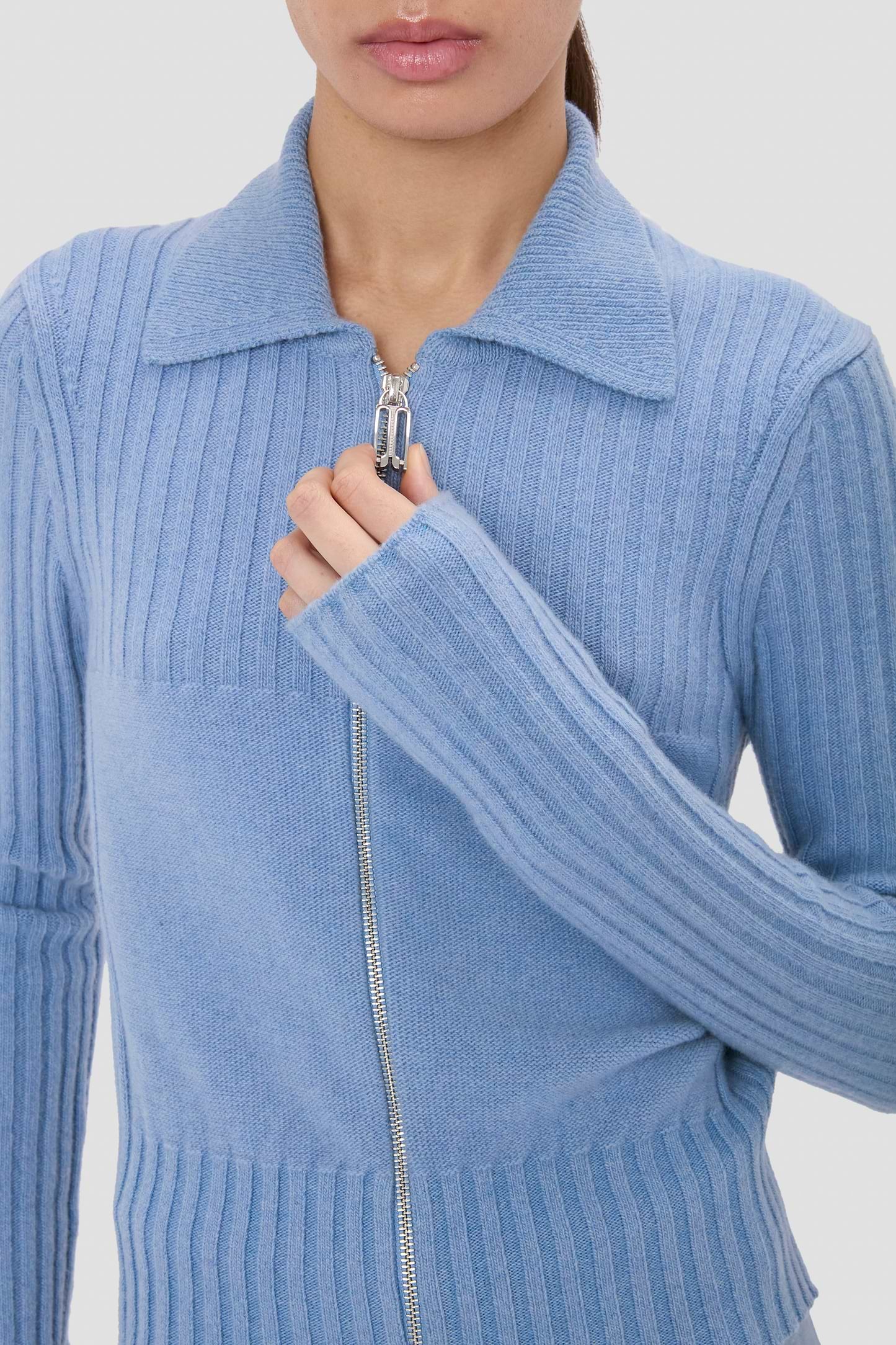 Zip Jumper In Blue Melange