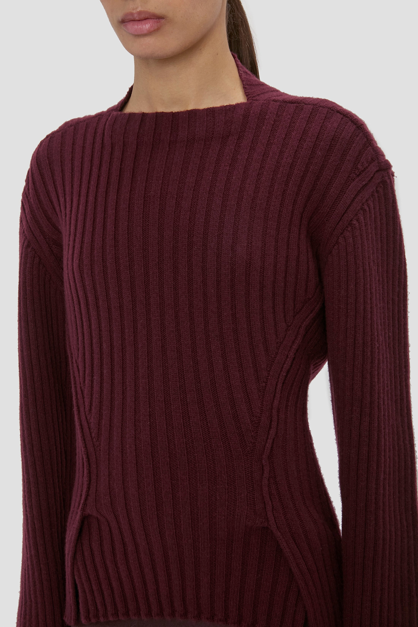 Ribbed Jumper In Dark Burgundy