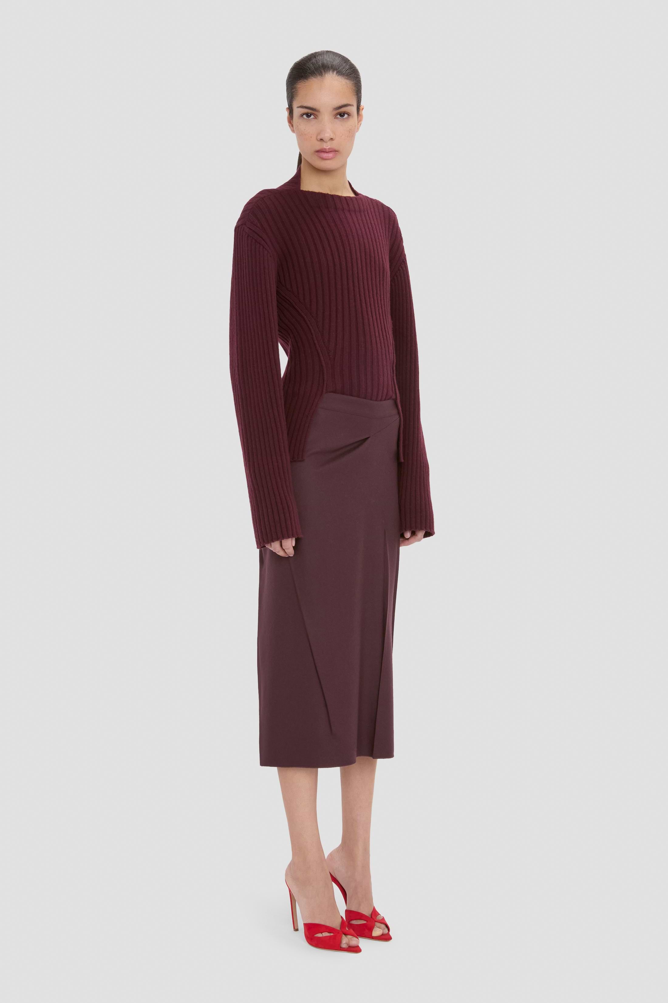 Ribbed Jumper In Dark Burgundy