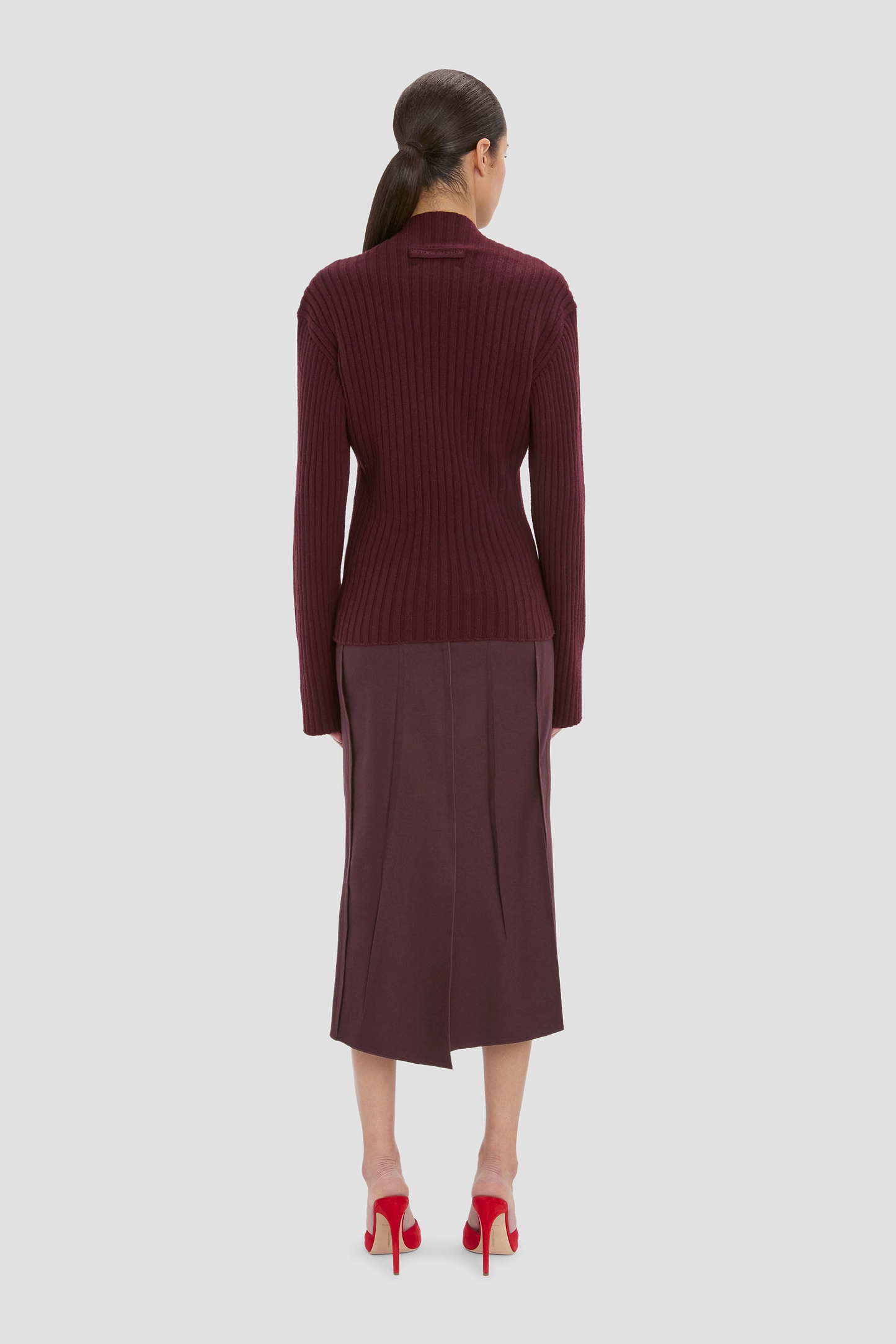 Ribbed Jumper In Dark Burgundy