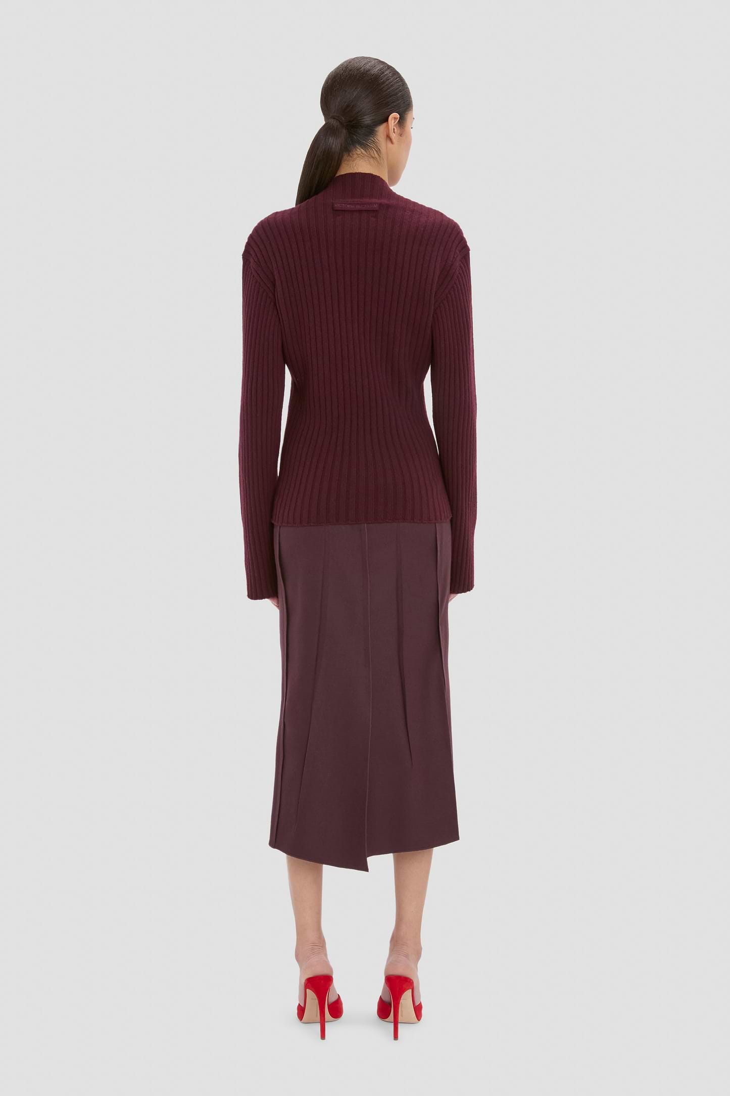 Ribbed Jumper In Dark Burgundy