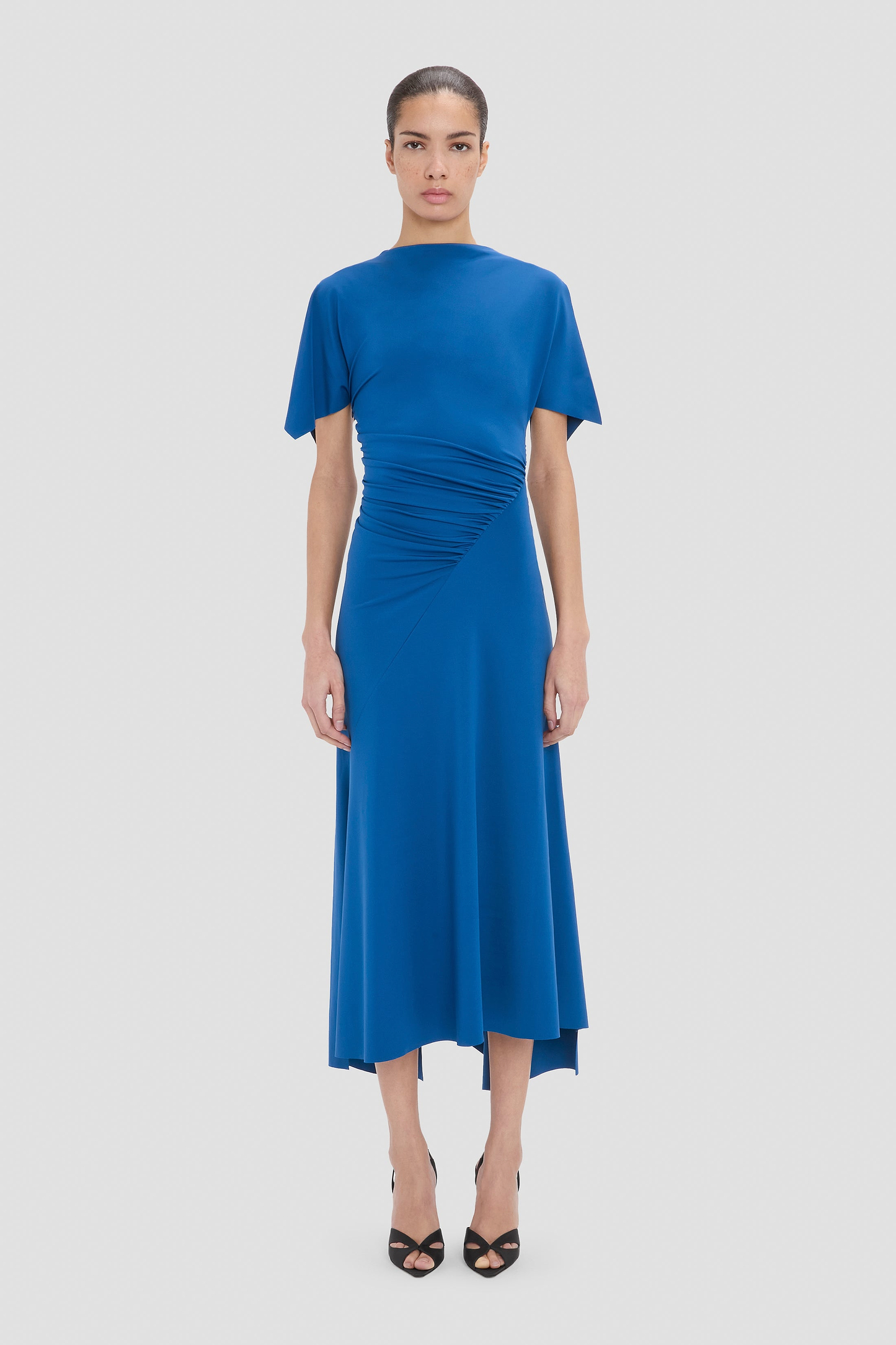 Blousey Midi Dress In Blue
