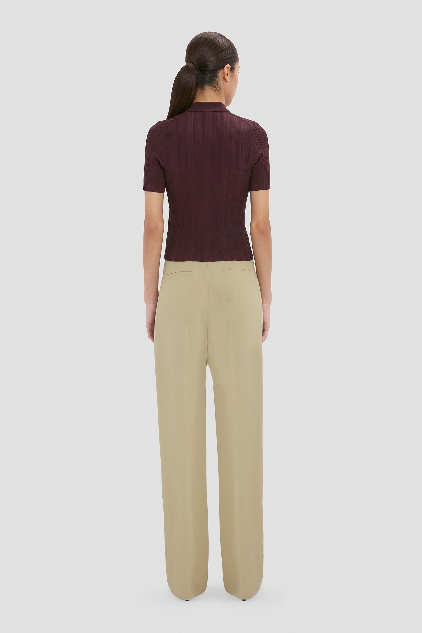 Ribbed Polo Top In Dark Burgundy