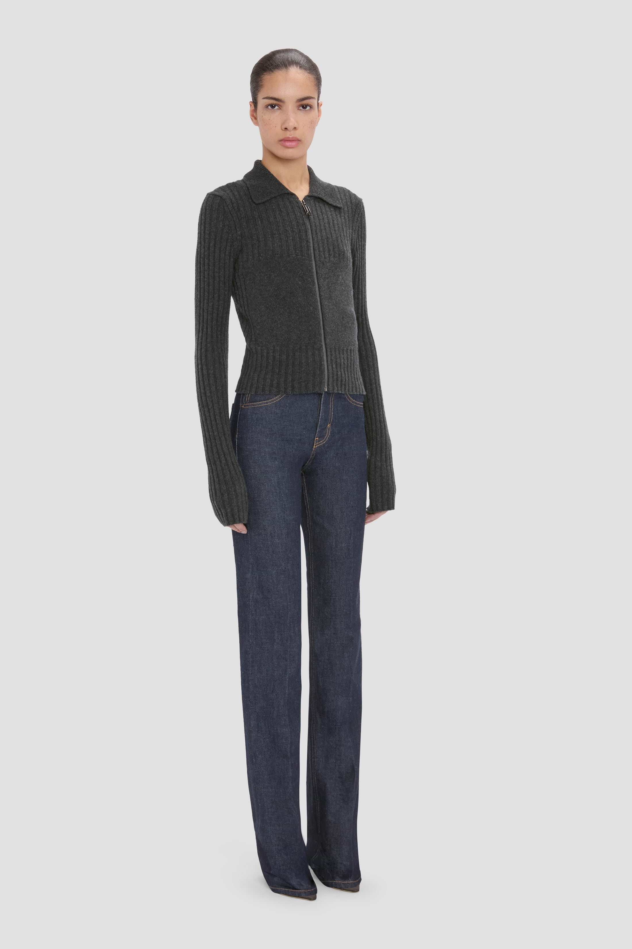 Zip Jumper In Grey Melange
