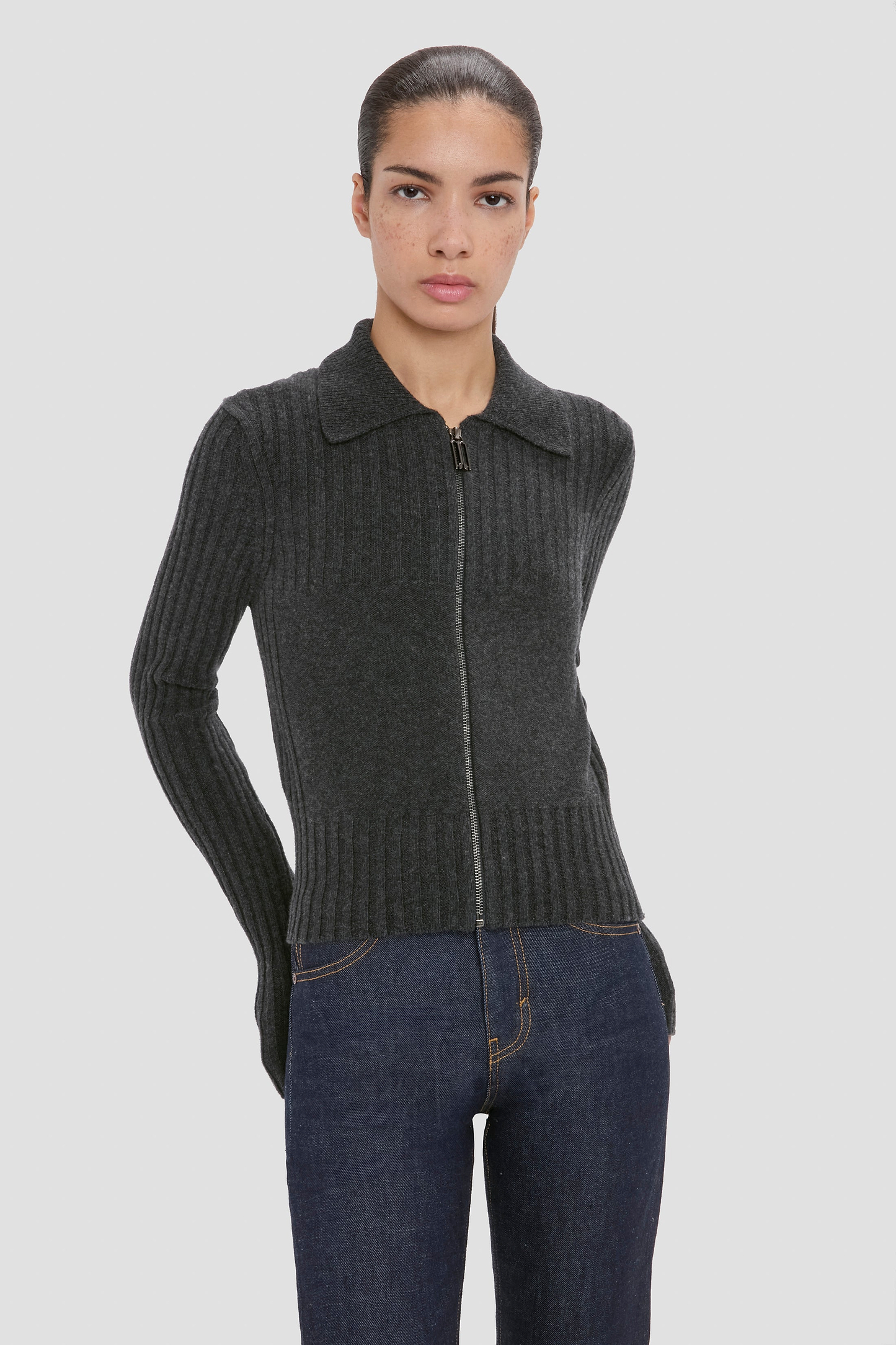 Zip Jumper In Grey Melange