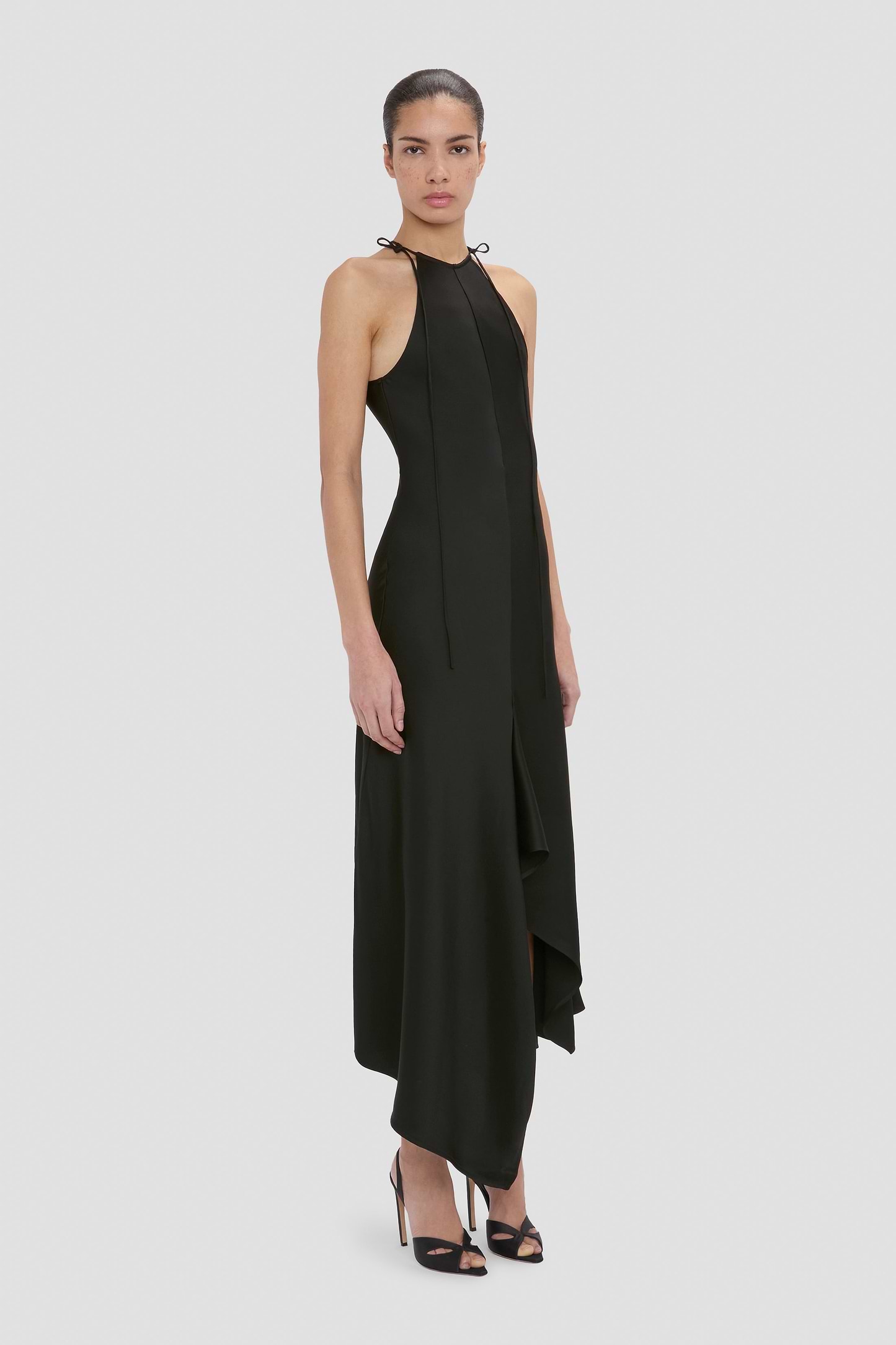 Halter Neck Midi Dress In Black