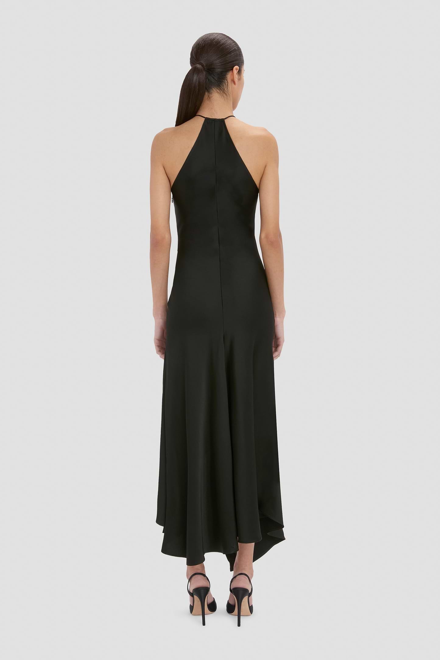 Halter Neck Midi Dress In Black