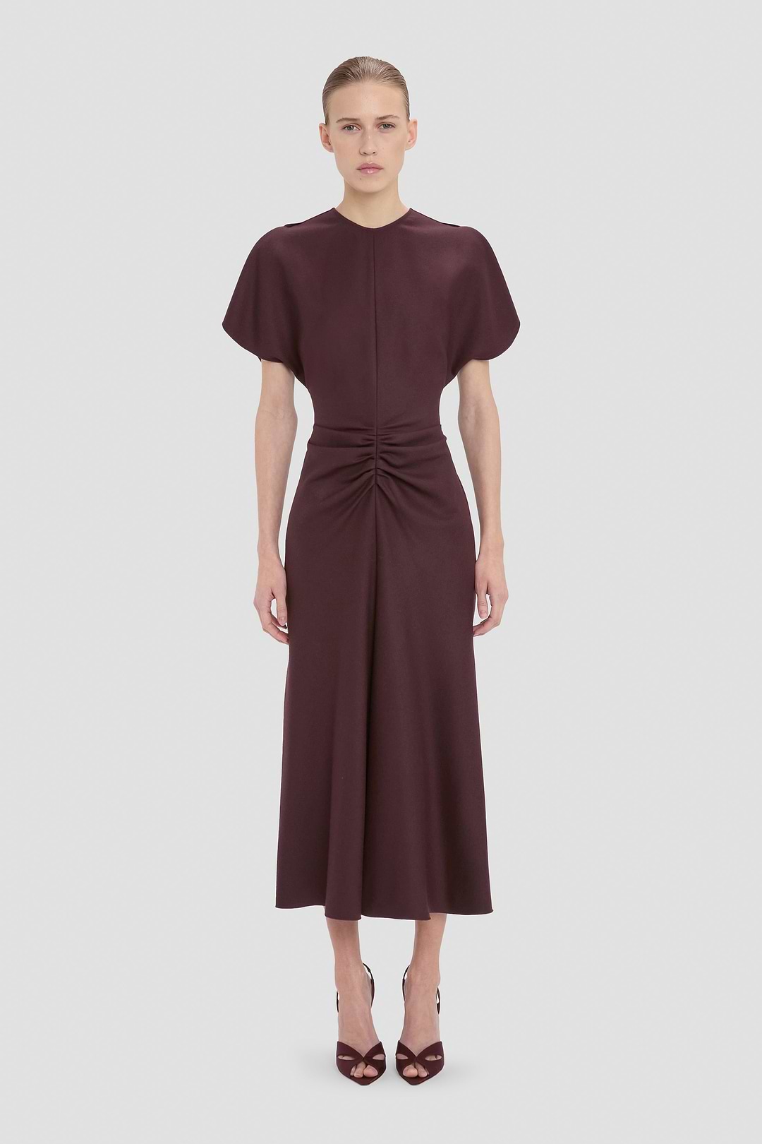 Bela Midi Dress In Dark Burgundy