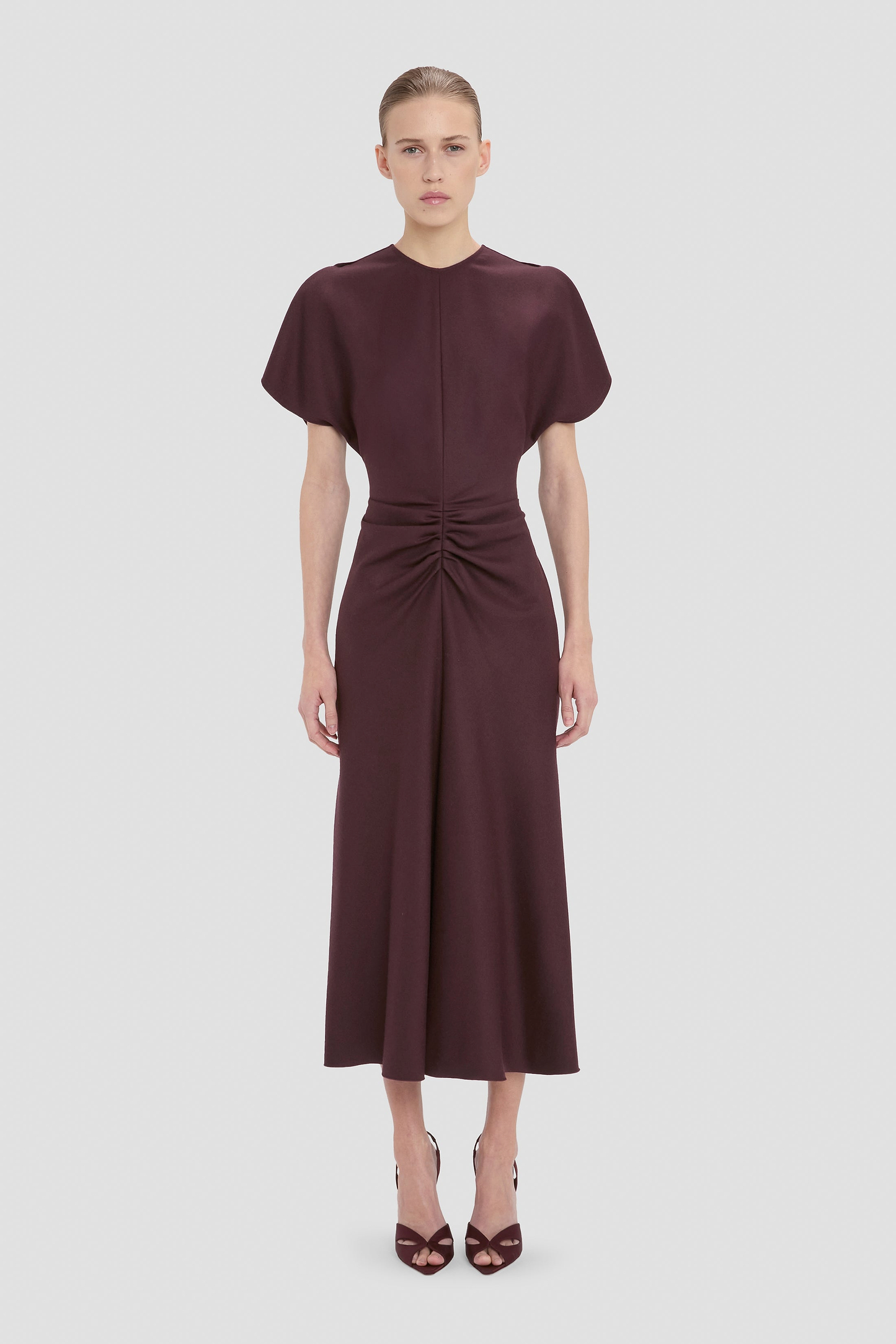 Bela Midi Dress In Dark Burgundy