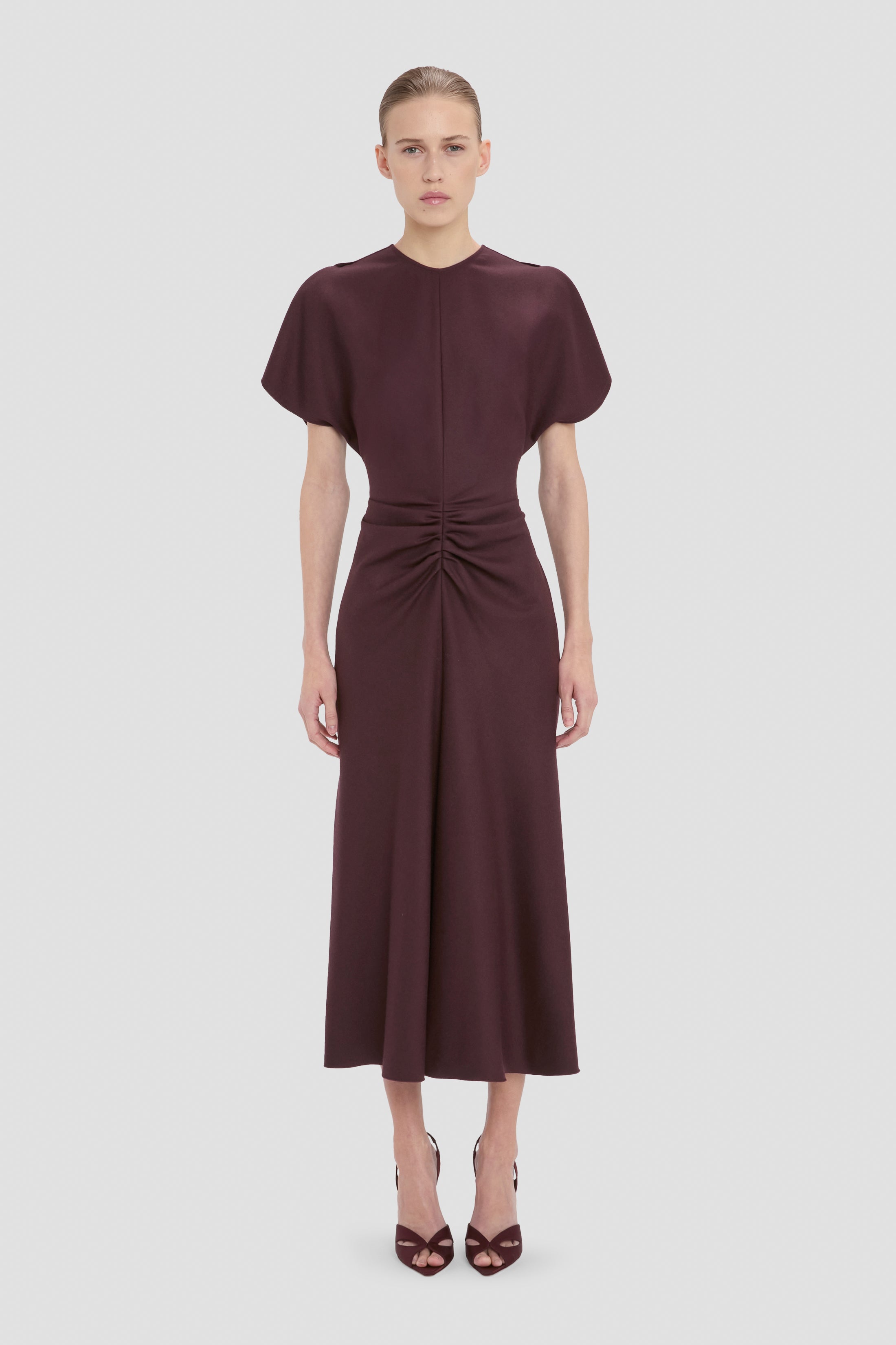 Bela Midi Dress In Dark Burgundy