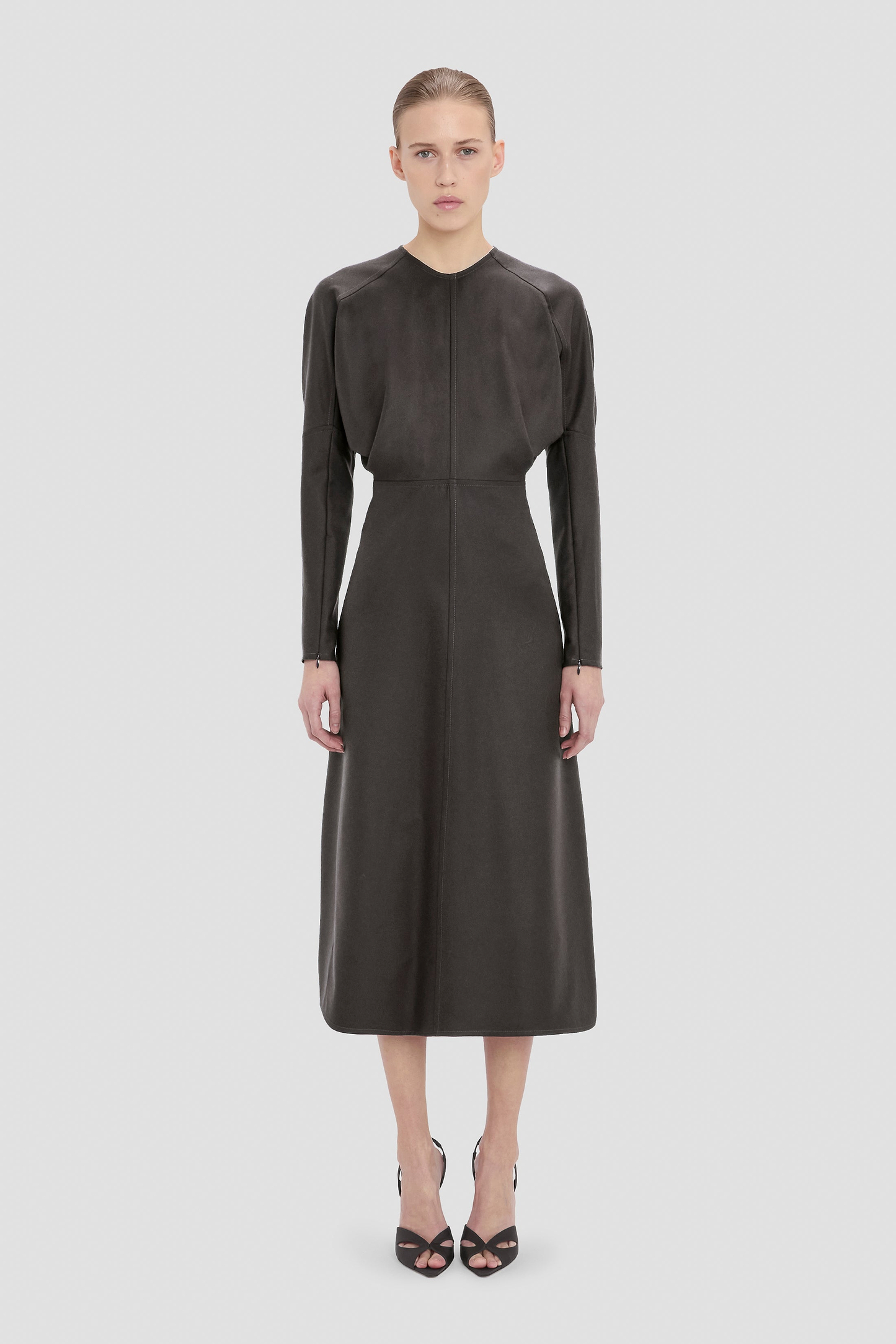 Dolman Midi Dress In Dark Grey Melange