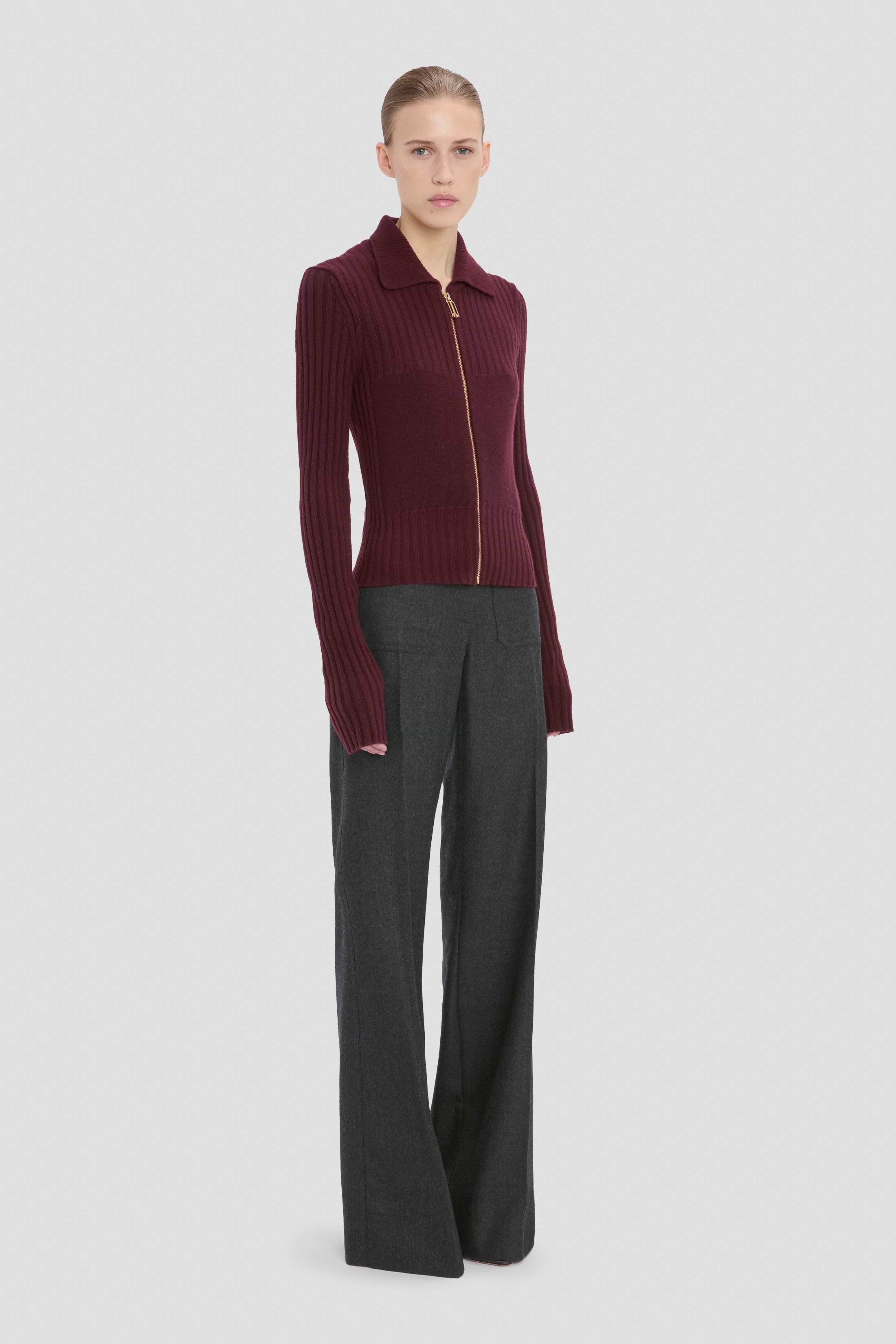 Zip Jumper In Dark Burgundy