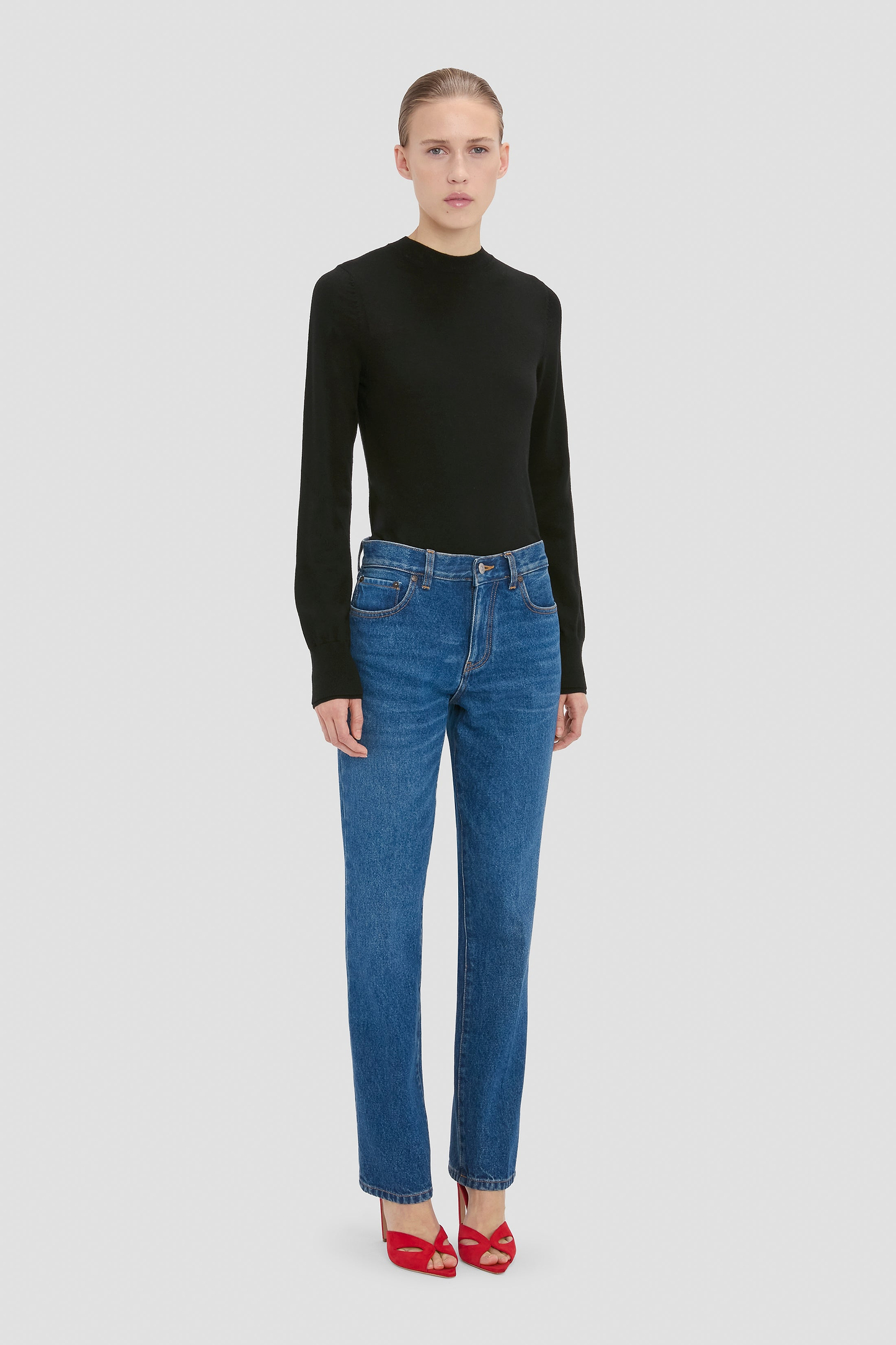 Low Waist Jean In Mid Blue Wash