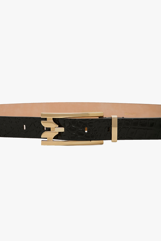 Dorian Pin-Buckle Belt 25mm Black Croc Embossed Leather