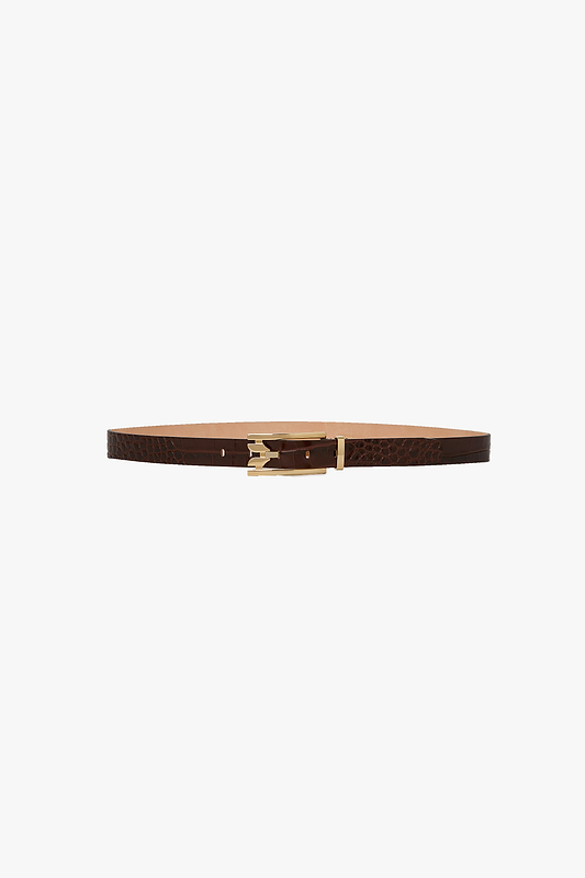 Dorian Pin-Buckle Belt 25mm Dark Brown Croc Embossed Leather