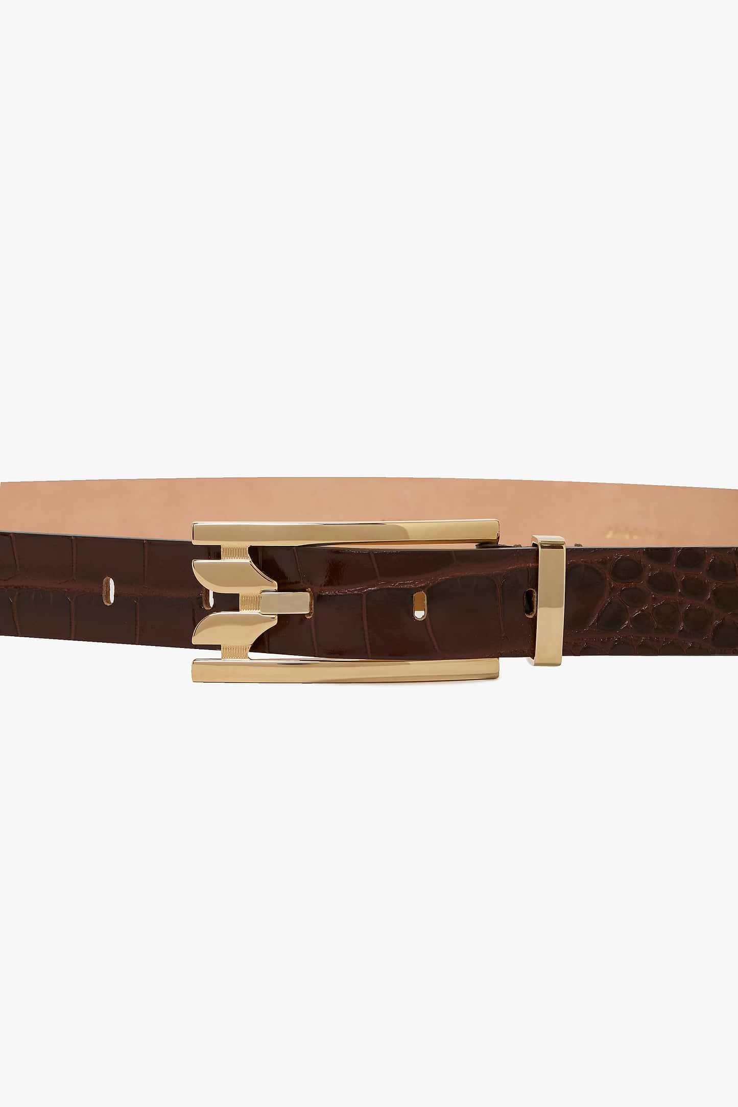 Dorian Pin-Buckle Belt 25mm Dark Brown Croc Embossed Leather