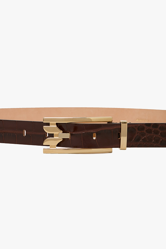 Dorian Pin-Buckle Belt 25mm Dark Brown Croc Embossed Leather