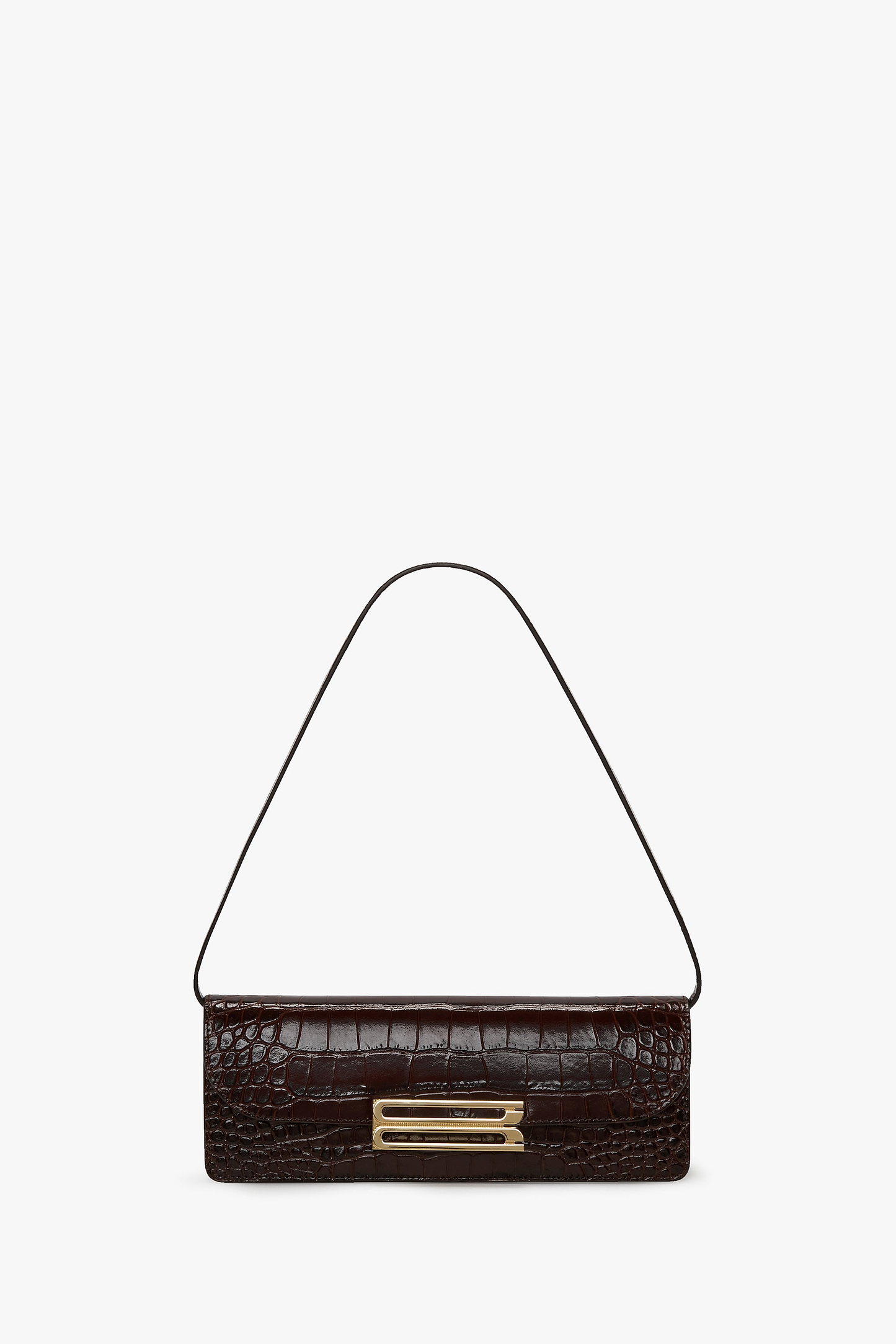 Dorian East-West Clutch Brown Croc Embossed Leather