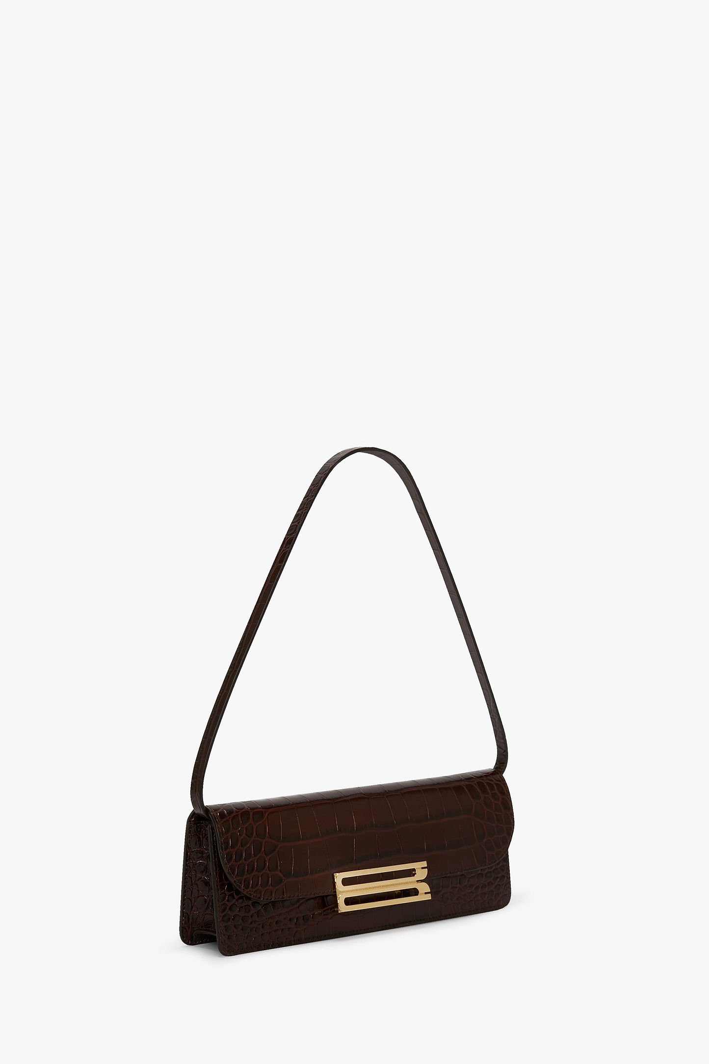 Dorian East-West Clutch Brown Croc Embossed Leather